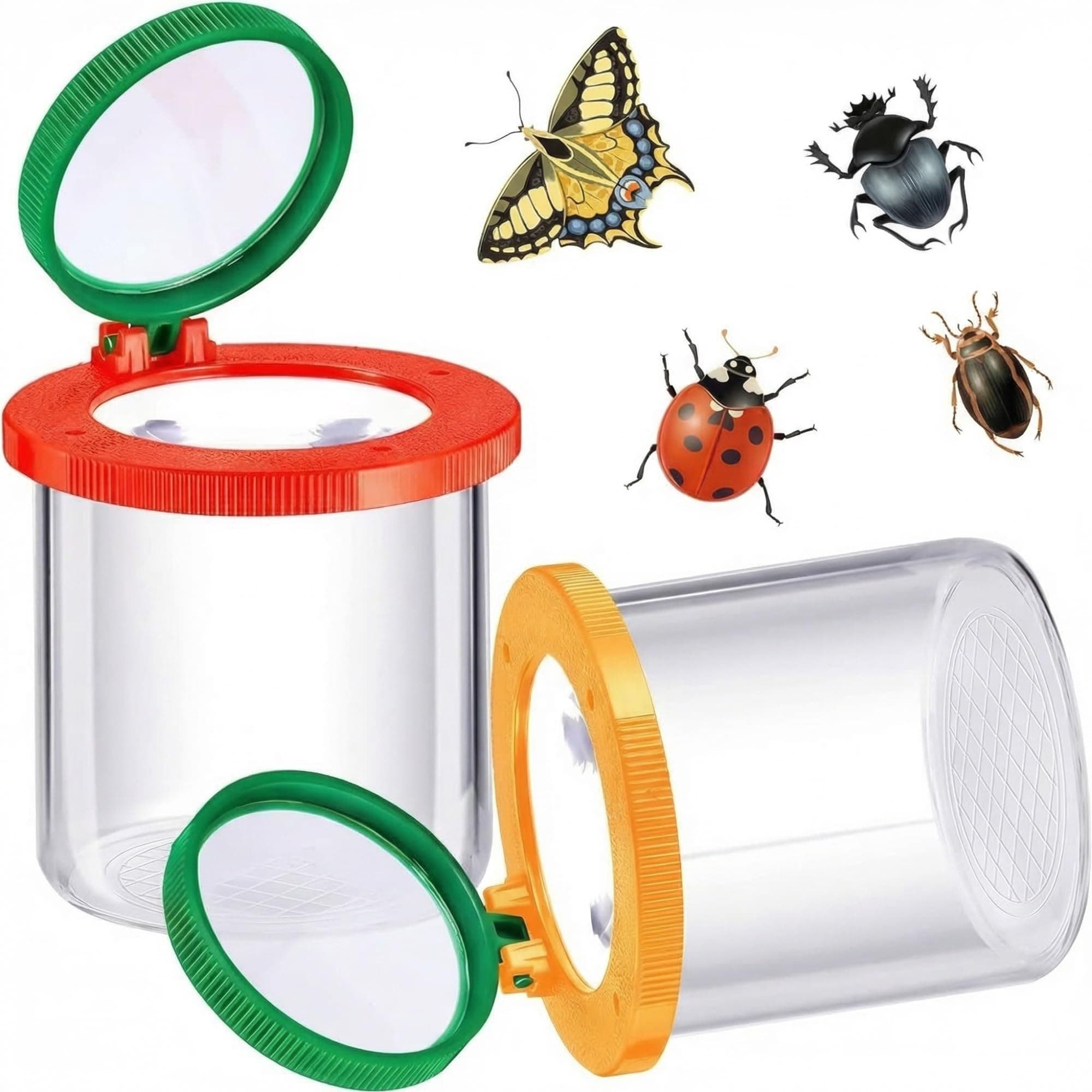 Skylety 2 Pieces Bug Jars Insect Viewer Catcher Bug Magnifying Insect Cage Container for Kids Children Science Nature Exploration Tool(Red,Yellow)