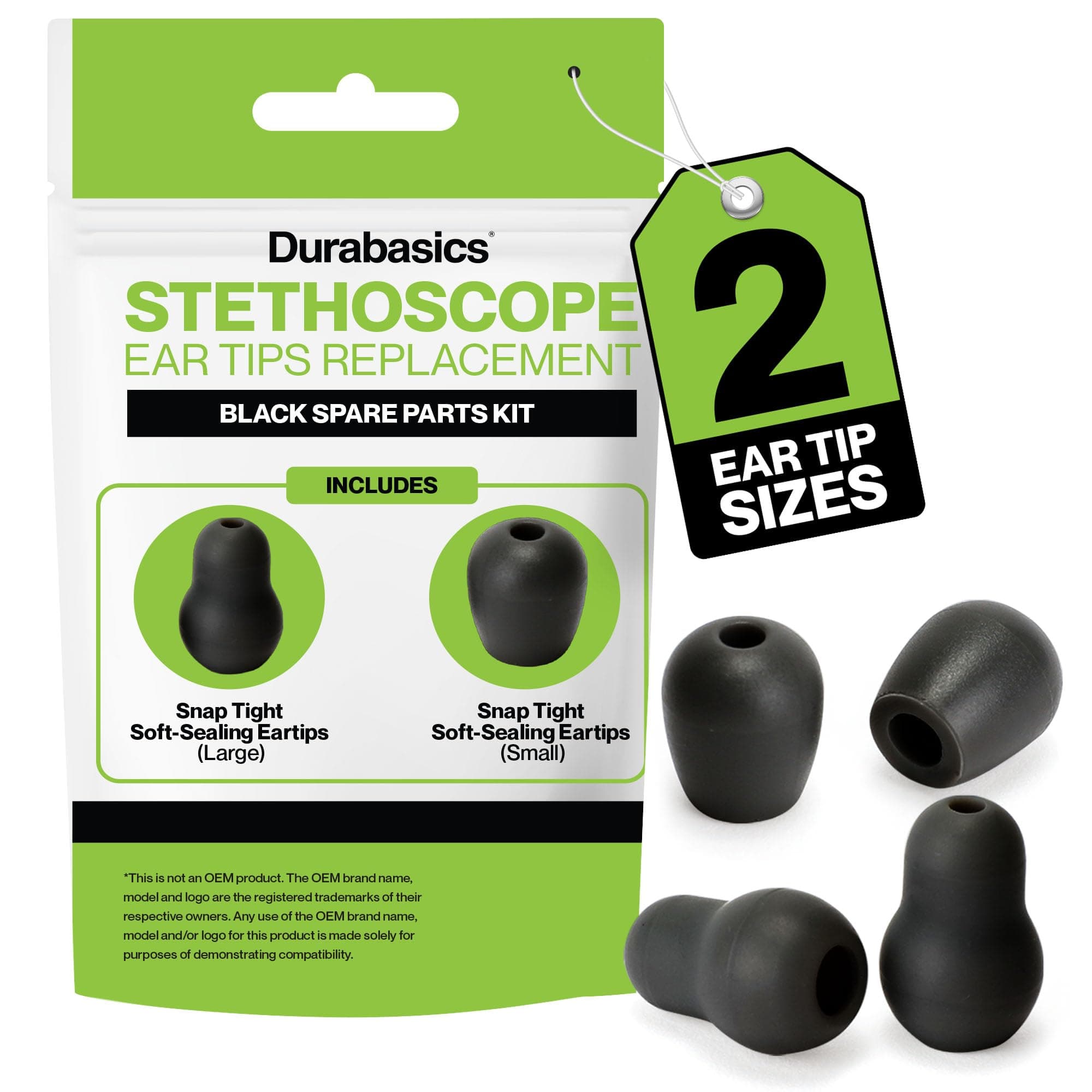 Durabasics Stethoscope Ear Tips Replacement for Littmann Stethoscopes - Compatible with Littman Ear Tips Replacement, Stethoscope Ear Pieces, Littmann Stethoscope Parts & Cardiology IV Parts - Black