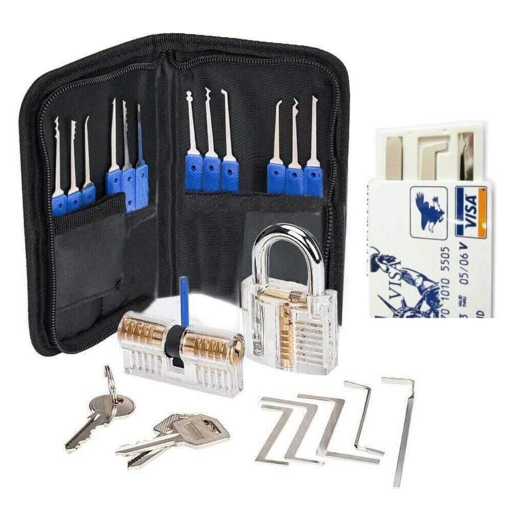 30 Pieces Lock Picking Tool Set With 2 Transparent Training Locks and Updated Version Card Kit - 4 Training Levels for Beginner and Locksmith