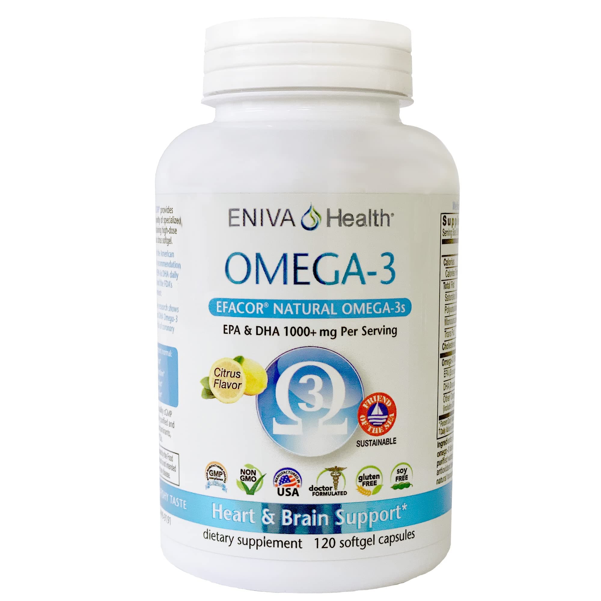 Eniva Health Omega-3 Fish Oil | 1120 MG | High EPA/DHA Premium Fish Oil Daily Supplement for Heart, Brain & Immune Support for Adults, Men & Women - 120 Capsules