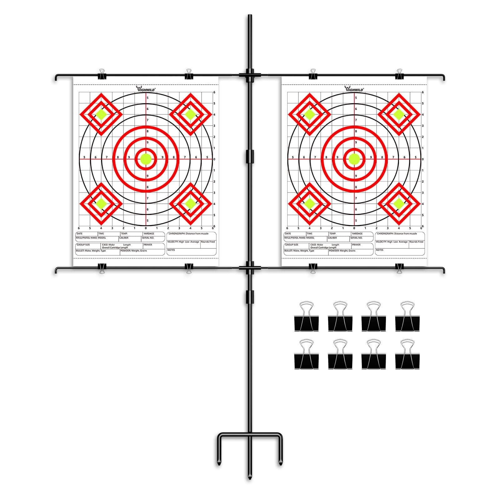 Adjustable Paper Target Stand, Frame with 8 Clips | Clear Bullseye Targets Sheet for Shooting Practice