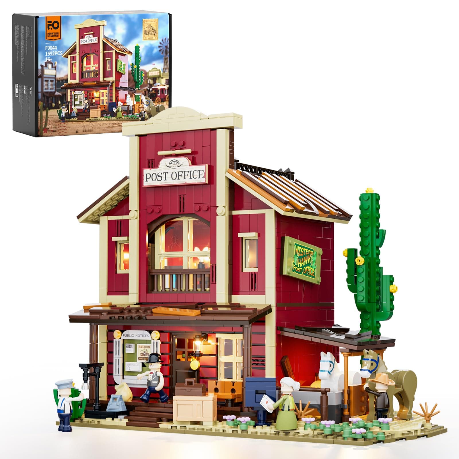 Old West Post Office Lighting Building-Bricks Set - 1692 Pcs The Wild West Town Collection Display Set for Adults and West Lovers