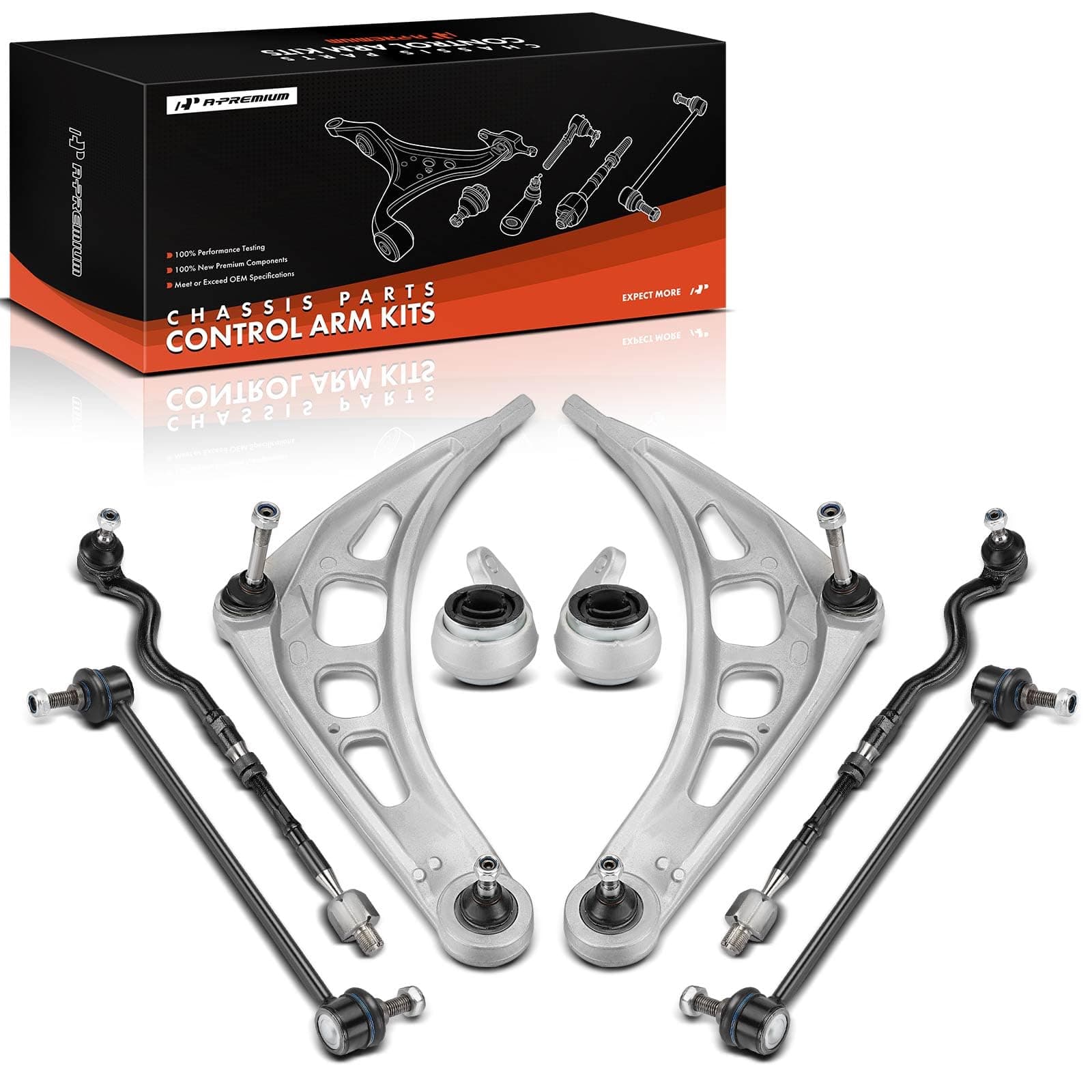 A-Premium 8Pcs Front Suspension Kit, Lower Control Arm & Bushing, Sway Bar Link, Inner Outer Tie Rod End, Compatible with BMW E46-1999-2008-318i 323Ci 323i 325Ci 325i 328Ci 328i 330Ci 330i Z4