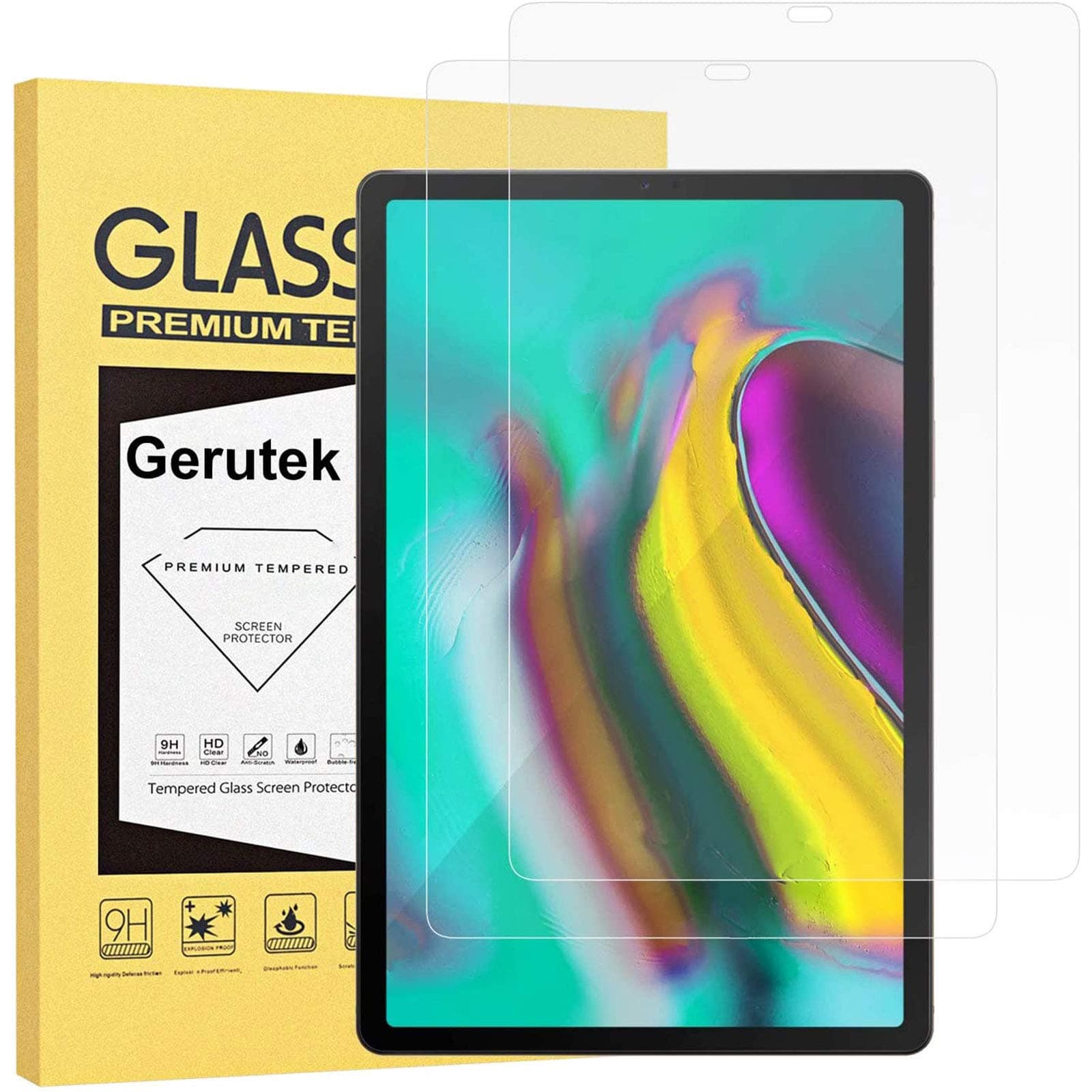 Gerutek 2 Pack Screen Protector for Samsung Galaxy Tab S5e/S6 10.5 inch tablet, SM-T720/T725,SM-T860/865 Tempered Glass Screen Protector [Ultra Clear] [Anti Scratch] [Bubble-Free] for Galaxy S6/S5e