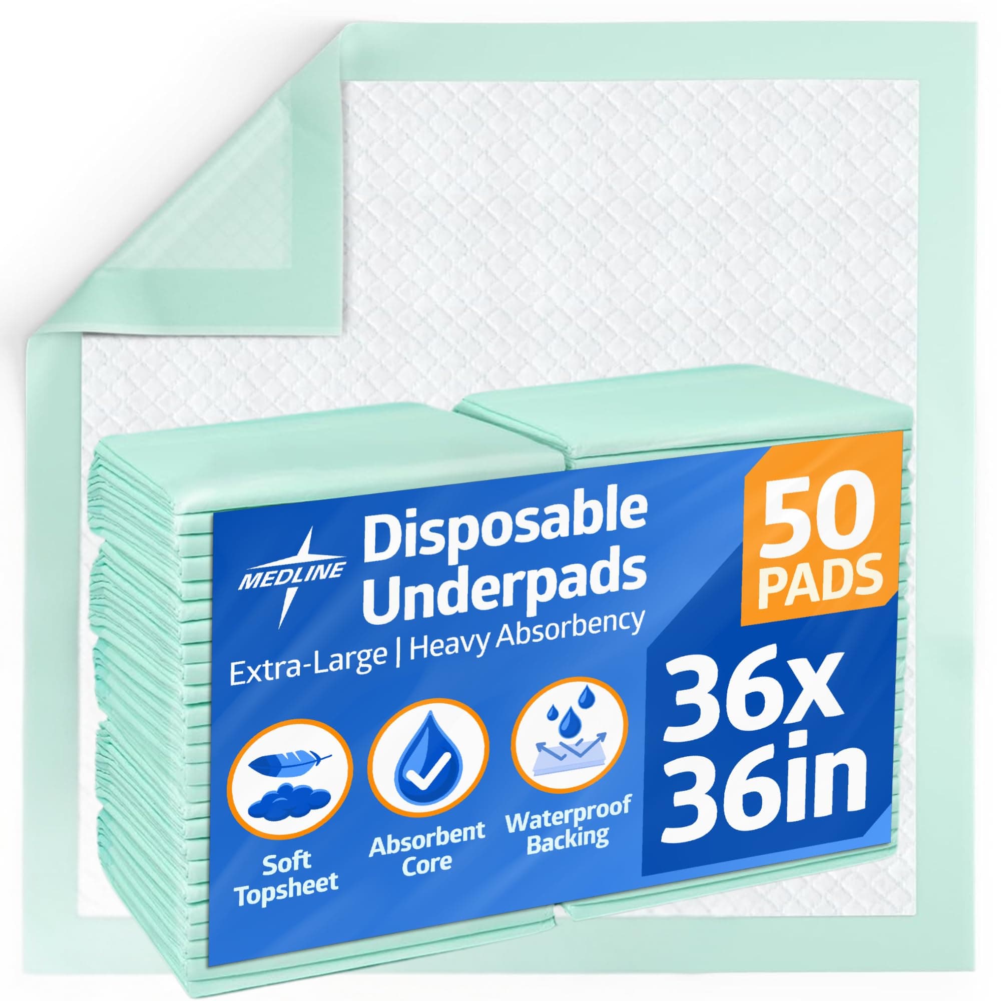 Super Absorbent Underpad, 36" x 36", 50 Count, Extra Large Disposable Incontinence Pads, Protective Bed Pads, Chucks, For Kids, Adults, Elderly, Furniture & Surface Protection Pee Pad