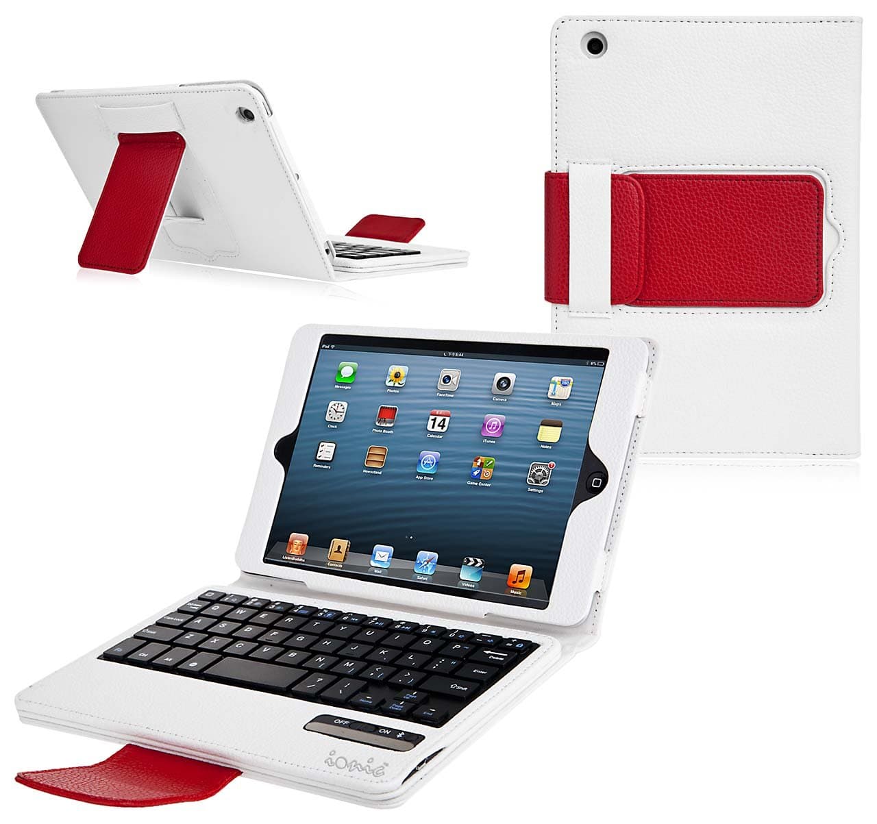 iPad Mini 4 Case, Ionic Bluetooth Keyboard Tablet Stand Leather Keyboard Case Cover for Apple iPad Mini 4 2015 (White/Red)
