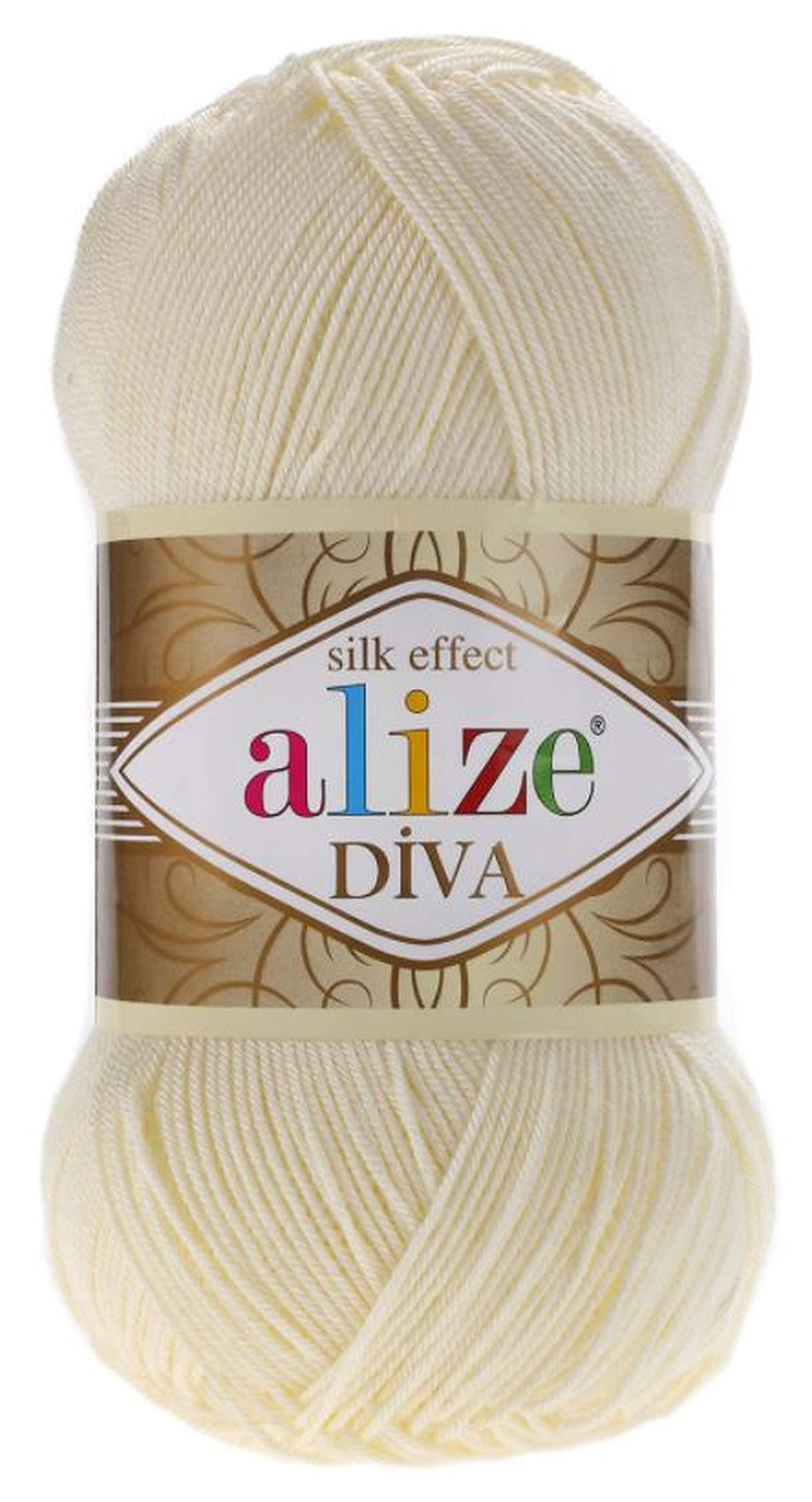 Alize Diva Silk Effect 100% Microfiber Acrylic Sport Yarn 1 Ball skeins 100gr 383yds Color (1 - Cream)