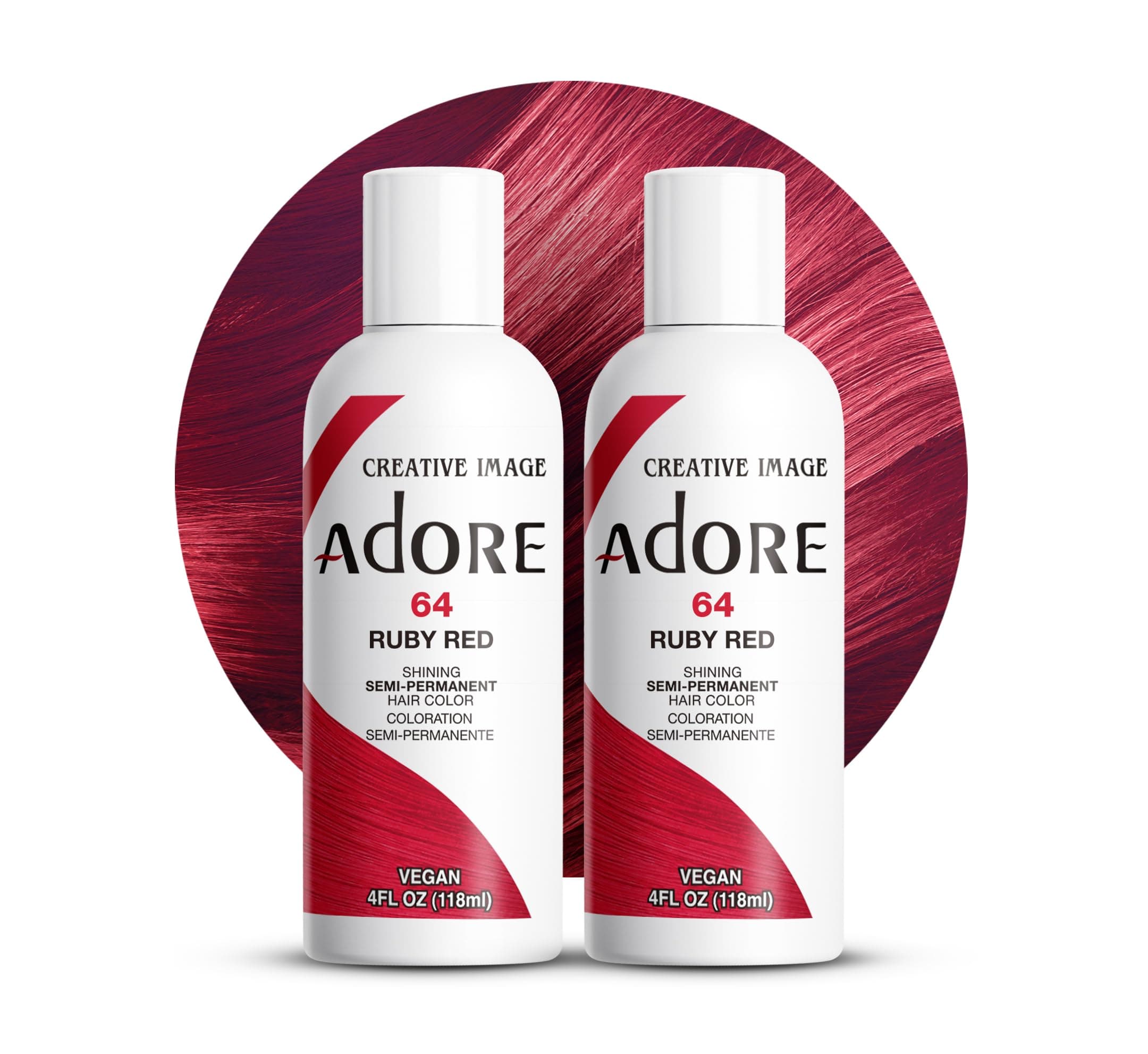 Semi Permanent Hair Color (064 Ruby Red) (2 Pack) | Vegan & Cruelty-Free Red Hair Dye | No Ammonia, No Peroxide, No Alcohol | 4 Fl Oz