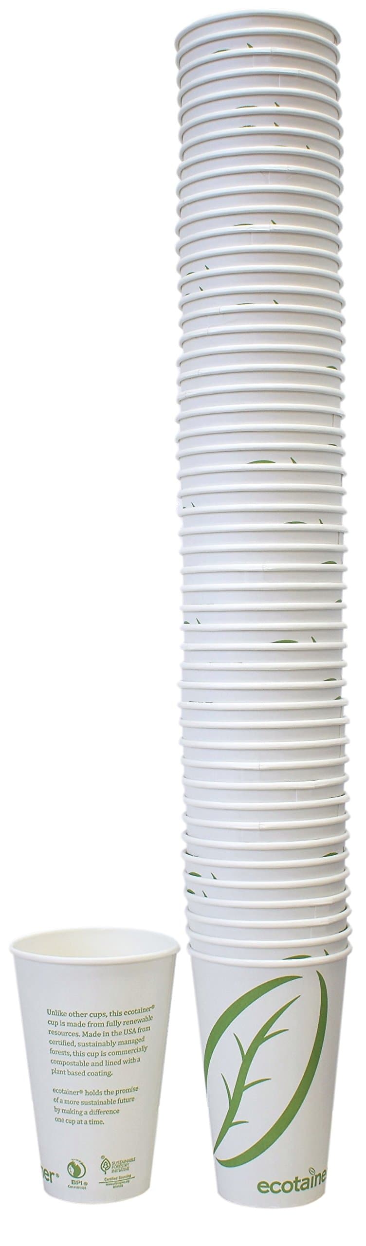 Ecotainer - Compostable Hot Cups, 50 Count (16 Ounce Cups Only)