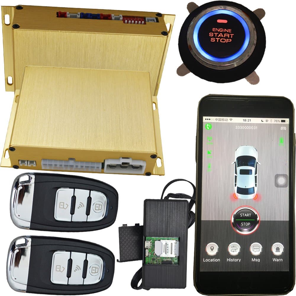 GPS Car Alarm System With Engine Start Stop Button Keyless Entry Feature