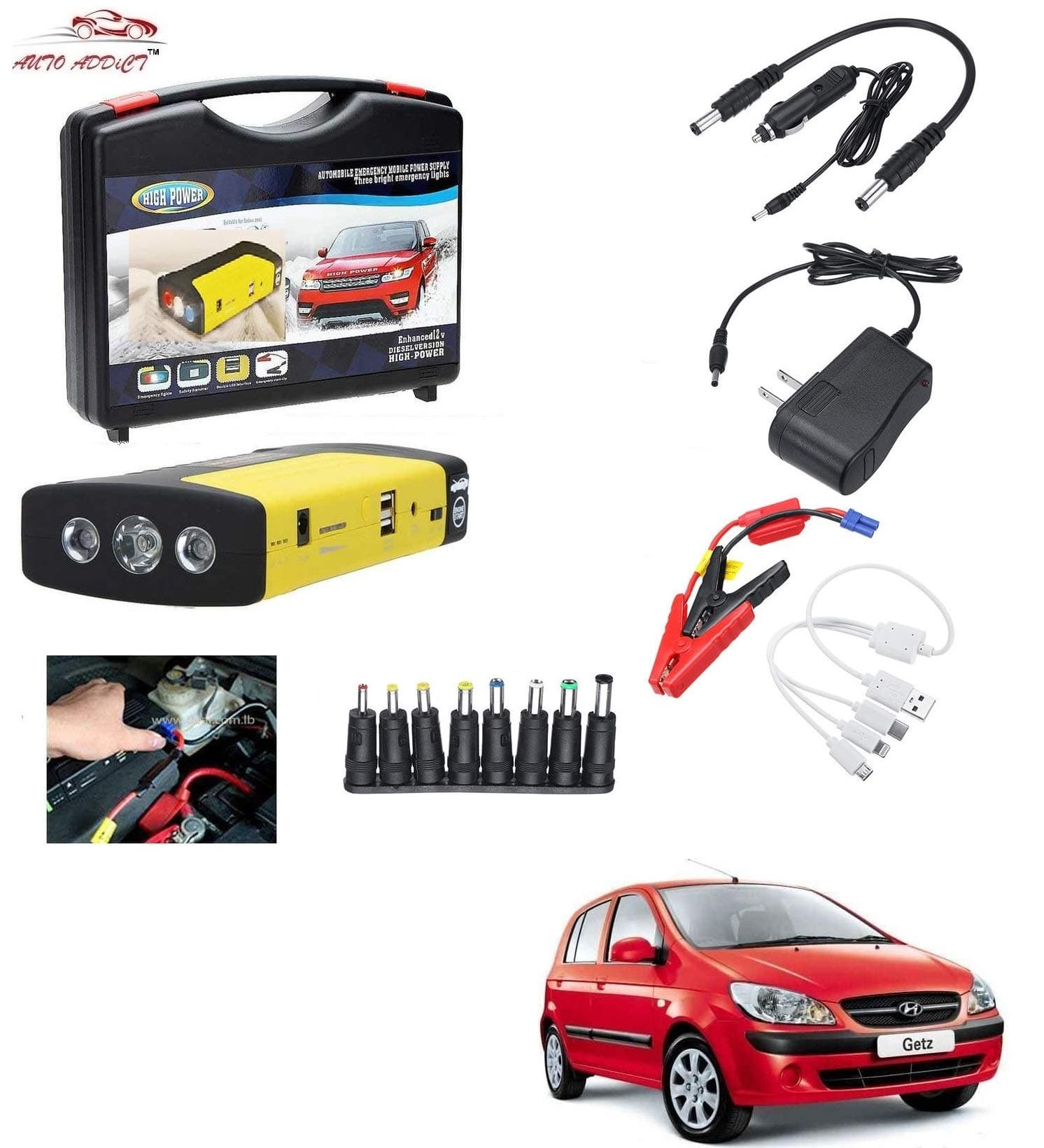 Auto Addict Car Jump Starter Kit Portable Multi-Function 50800MAH Car Jumper Booster,Mobile Phone,Laptop Charger with Hammer and seat Belt Cutter for Getz