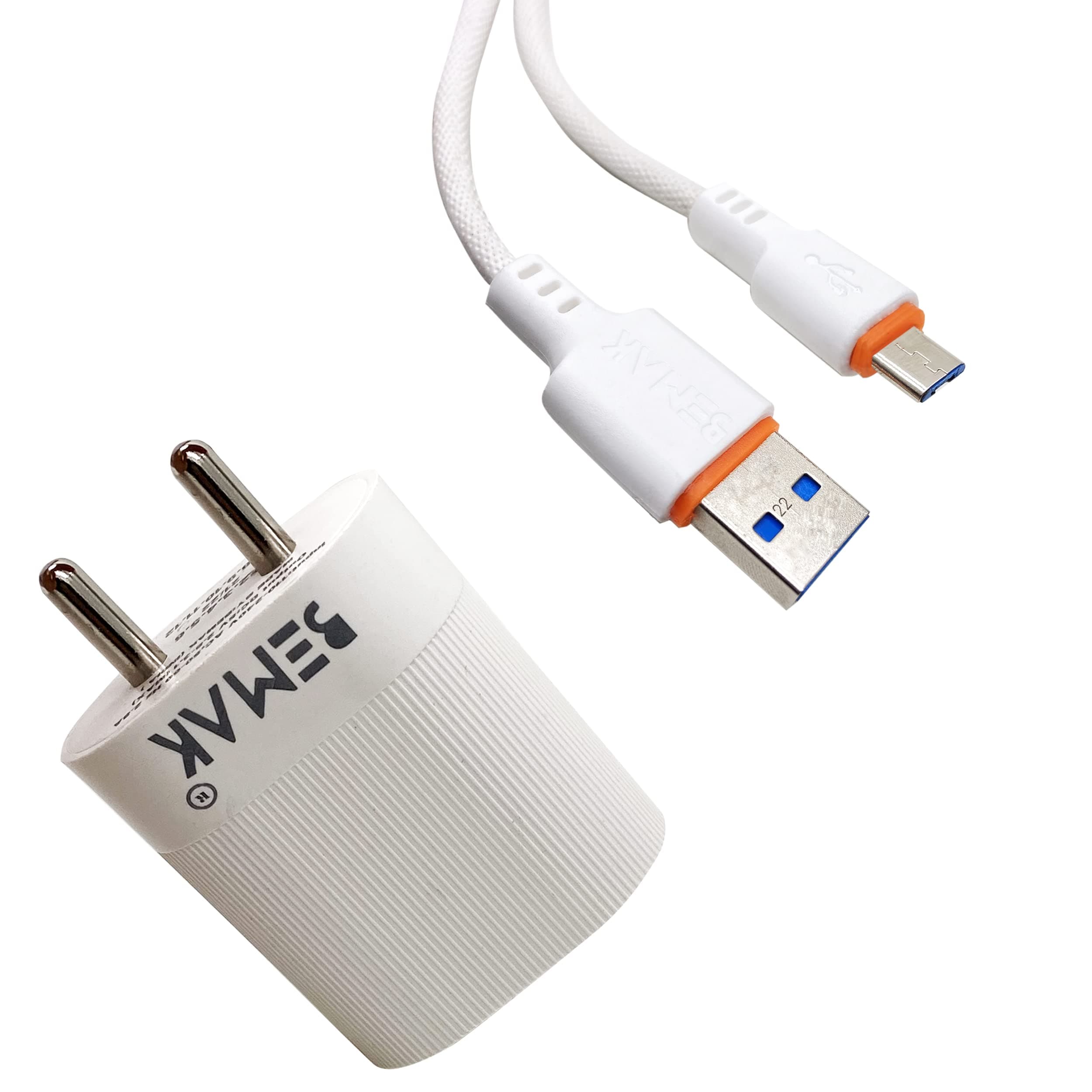 BEMAK 2.8A Flash USB Charging Adapter with Micro-USB Cable (1 Metre Length), Made in India (White)