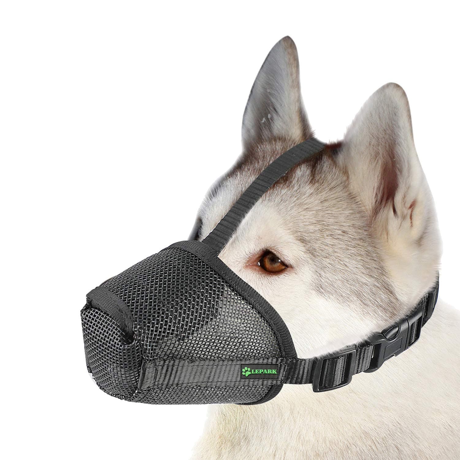 Lepark Mesh Dog Muzzle with Overhead Strap for Small, Medium and Large Dogs, Anti Biting, Barking and Chewing, Ajustable and Breathable (L,Black)
