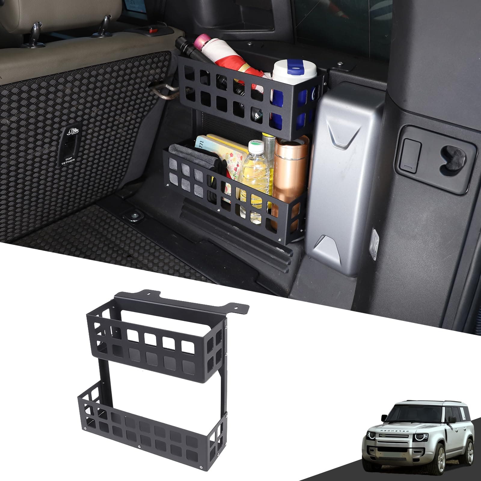 Trunk Right Organizer Compatible with Land Rover Defender 110 2020-2025, Aluminum Alloy Cargo Rack Modular Storage Box Basket Accessories