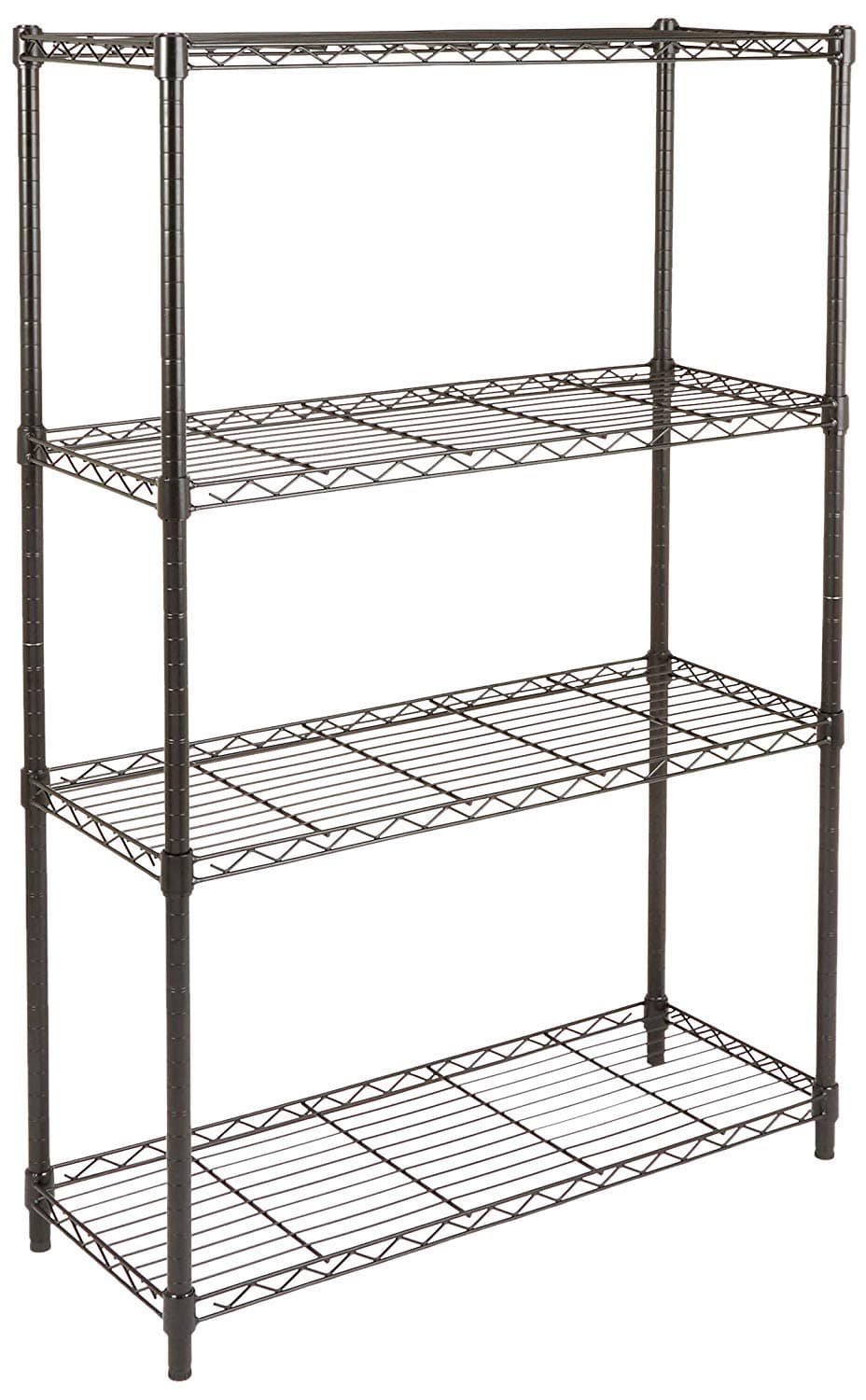 4-Shelf Storage Unit With Height Adjustable Shelves and Levelling Feet, 640 kg Max Weight, Black, 35.6 cm D x 91.4 cm W x 137.1 cm H