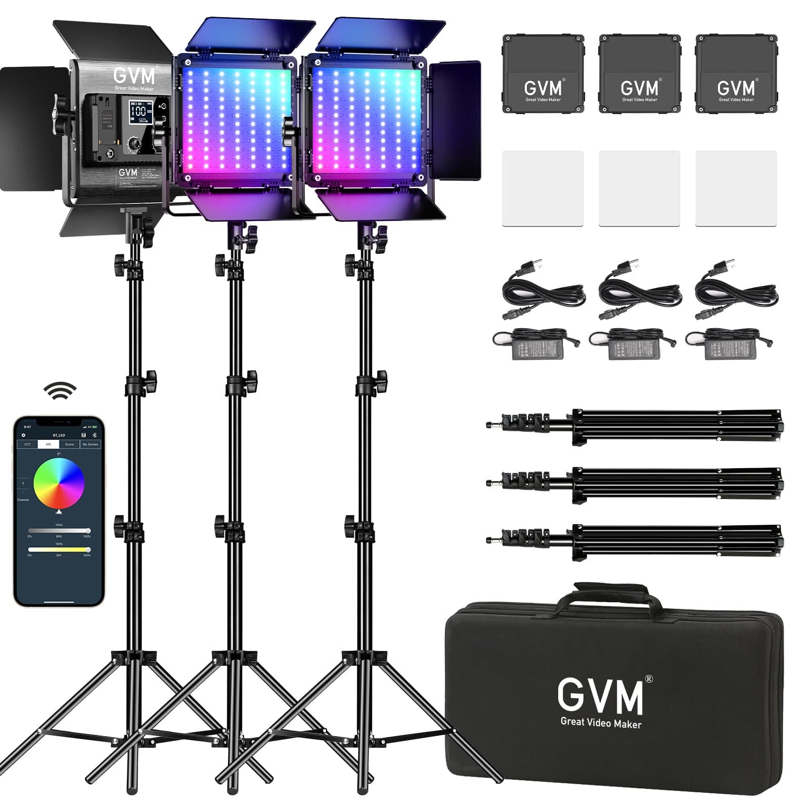 800D-RGB LED Studio 3-Video Light Kit