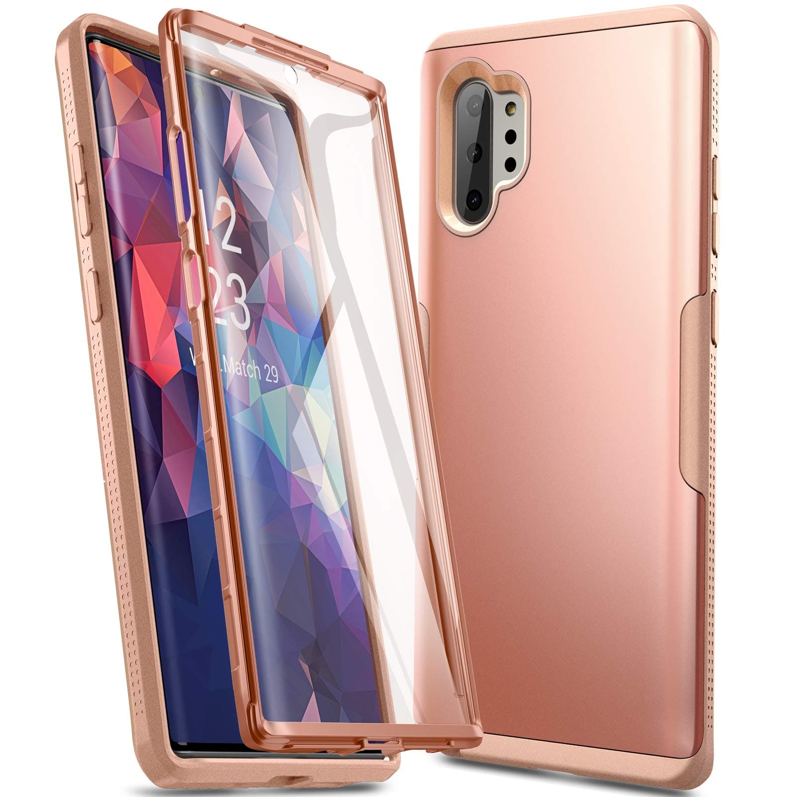 YOUMAKER Case for Galaxy Note 10 Plus, Built-in Screen Protector Work with Fingerprint ID Heavy Duty Full Body Shockproof Cover for Samsung Galaxy Note 10 Plus 6.8 Inch (2019 Release) - Rose Gold/Pink
