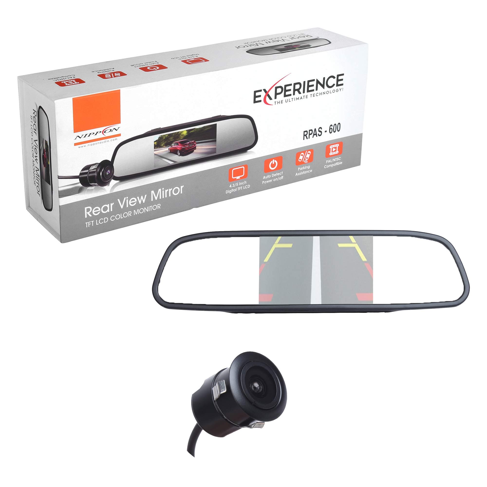 Nippon Rear View Mirror with Backup Camera for Reverse Parking- 4.3 Inch TFT LCD Mirror Monitor + LED-Night Vision Camera-RPAS- 600