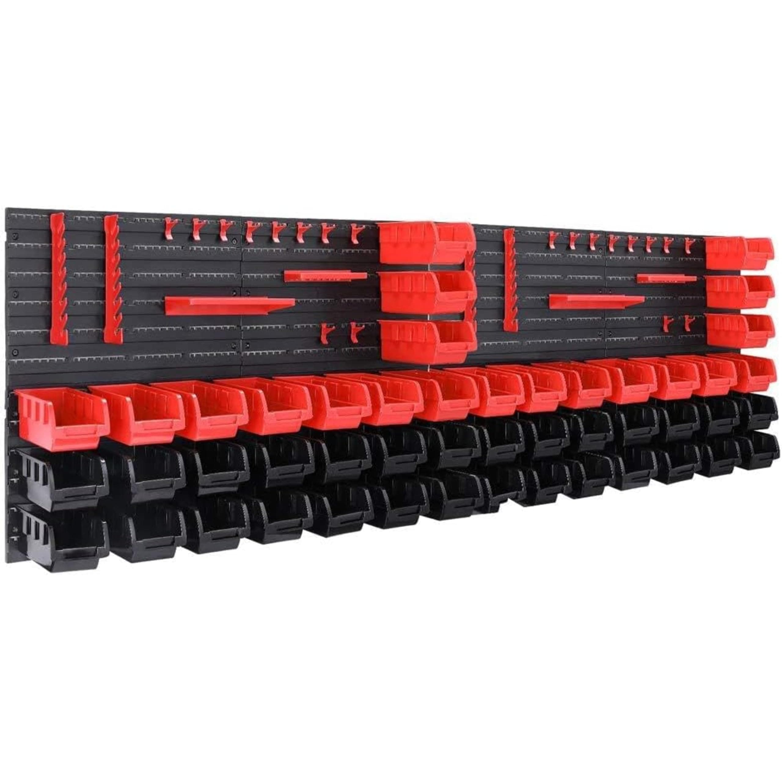 86 Piece Garage Wall Racks with Storage Boxes & Wall Panels for Workshop, Craft Organiser, Pegboard Tool Rack Stackable Small Parts Bins Plastic Storage Box Tools Organiser