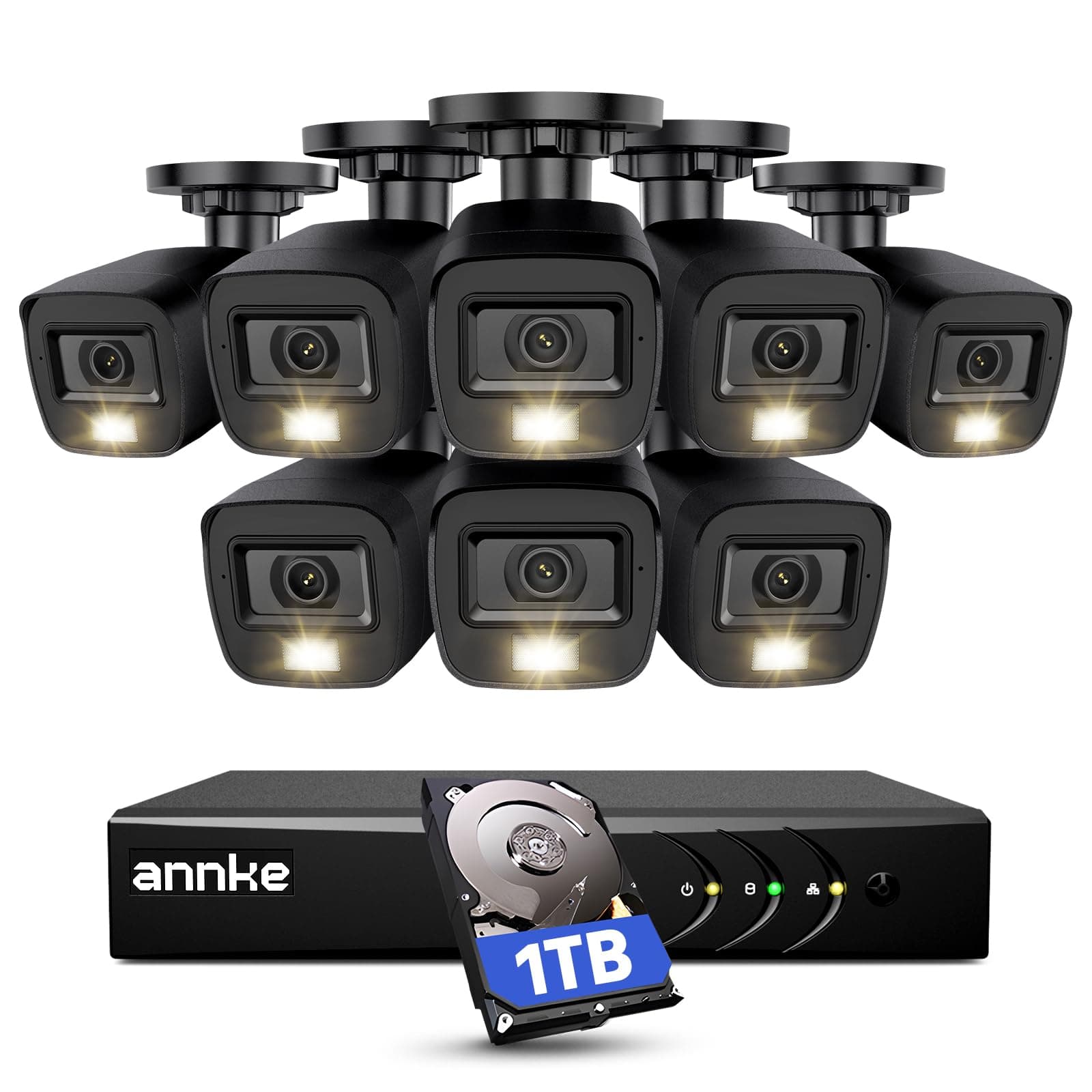 ANNKE 3K Lite Wired Security Camera System Outdoor with AI Human/Vehicle Detection, 8CH H.265+ DVR and 8 x 1920TVL 2MP IP67 Home CCTV Cameras with Smart Dual Light, Color Night Vision, 1TB Hard Drive