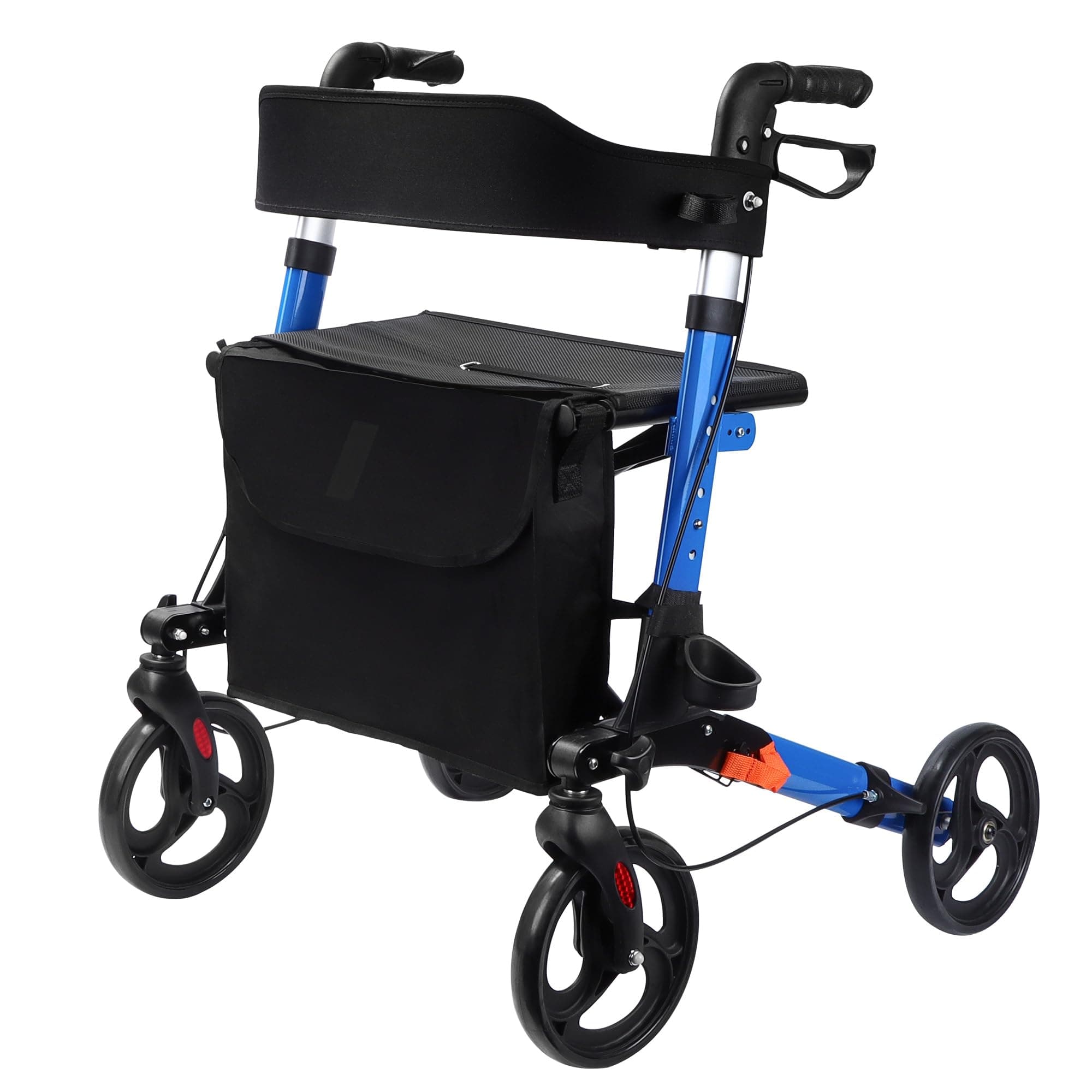 REAQER Rollator Walker Foldable with 8” Wheels，Lightweight Mobility Aid with Seat, Backrest & Storage Bag Rolling Walkers for Seniors Support up to 300lbs