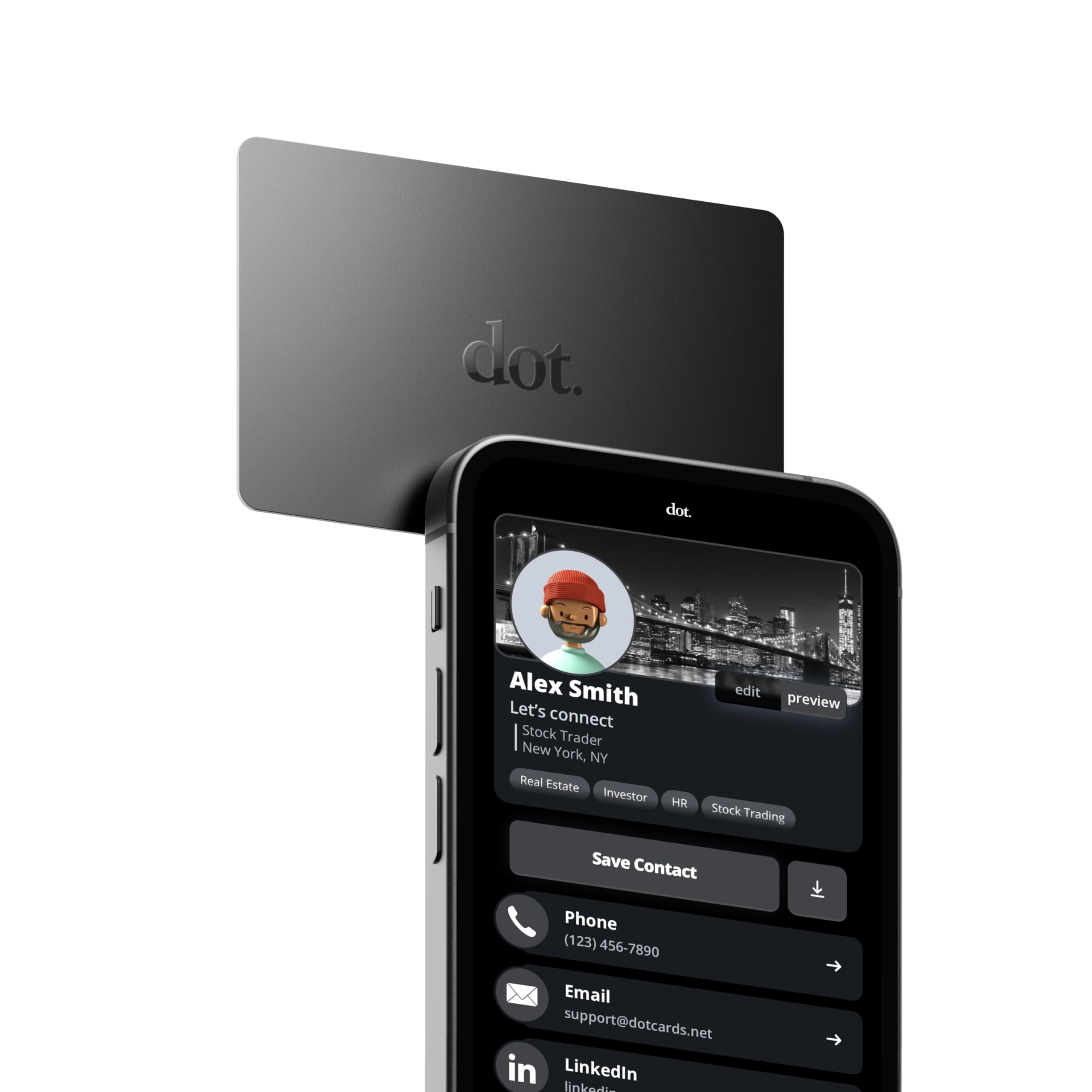 dot. Card - Digital Business Card - Tap Compatible with iPhone & Android (Black)