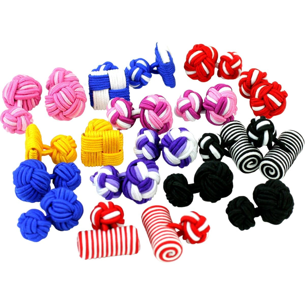 10 Pair Multicolor Silk Knot Cufflink Gift Set in Presentation Box