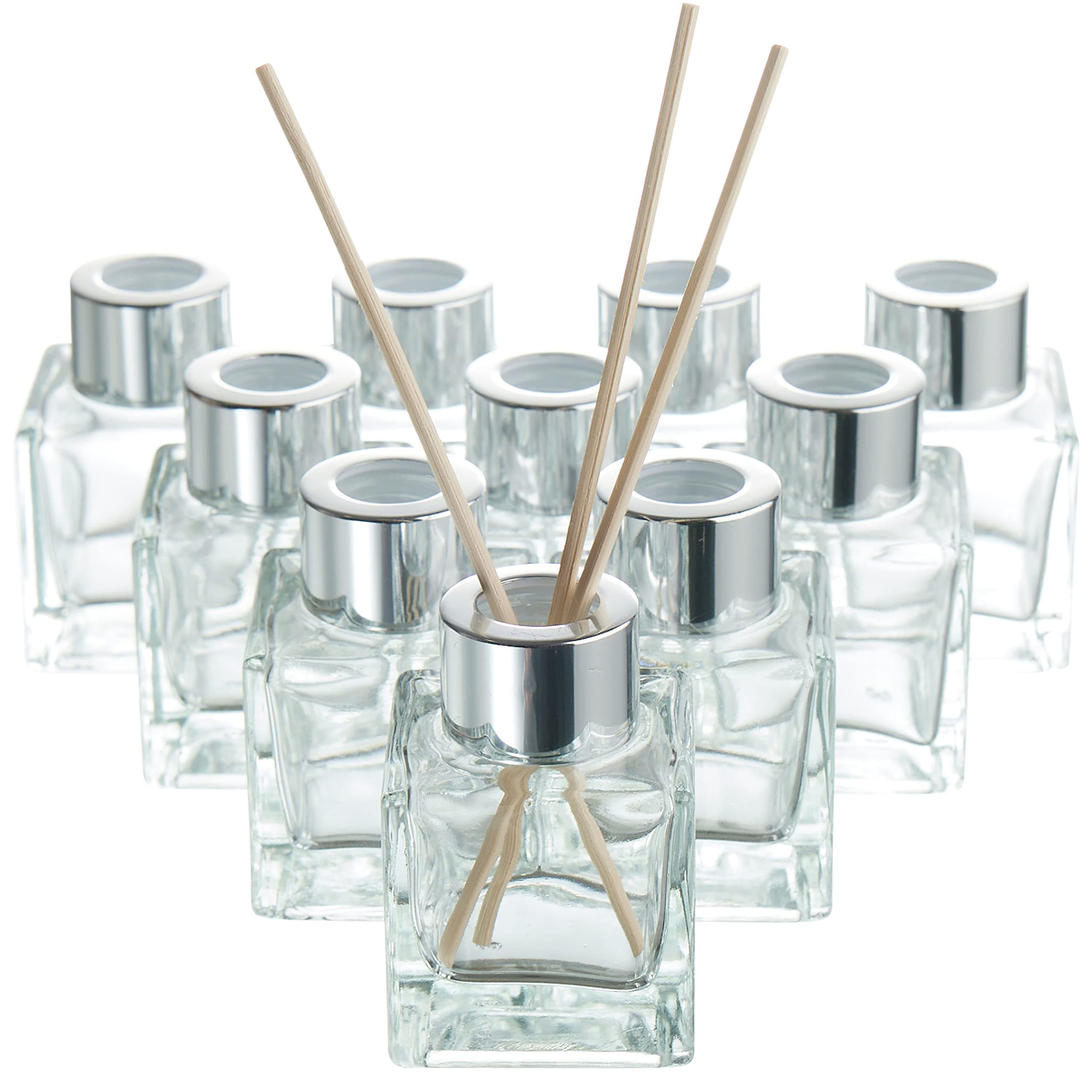 10 Empty Reed Diffuser Glass Clear Bottles with 40 Reed Diffuser Sticks, 50ml - Glass Diffuser Bottle Essential Fragrance Oil Diffusers for Home Bathroom Decorative, Glass Reed Diffuser