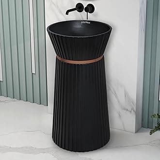 Plantex Ceramic Round Pedestal Basin for Bathroom/Designer One Piece Pedestal Free Standing Wash Basin for living Room/Hotel (Black-17x17x33.5 inch)