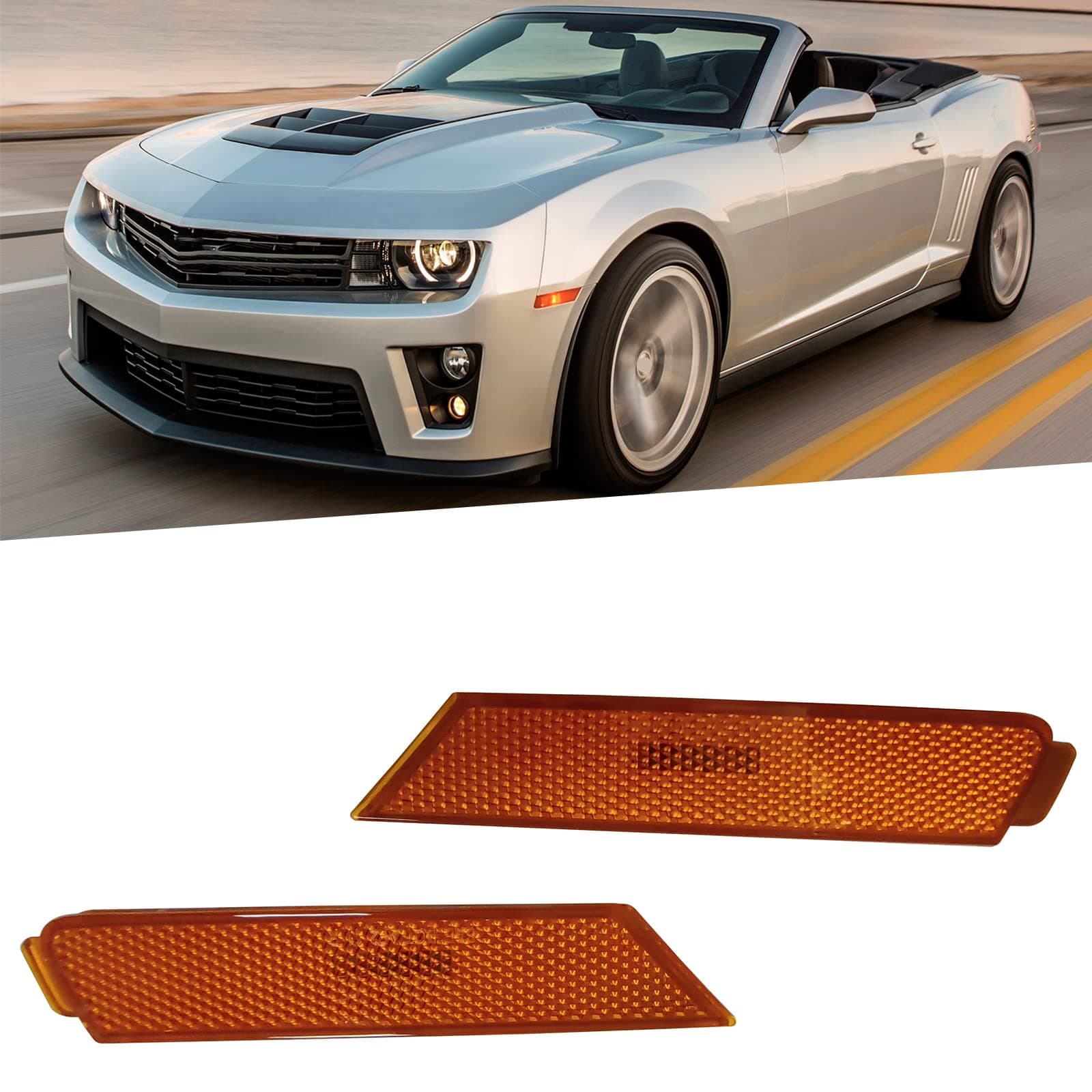 Amber Lens Front Bumper Side Marker Light Assembly Compatible with 2010-2015 Chevrolet Camaro Replace GM2551197 GM2550197