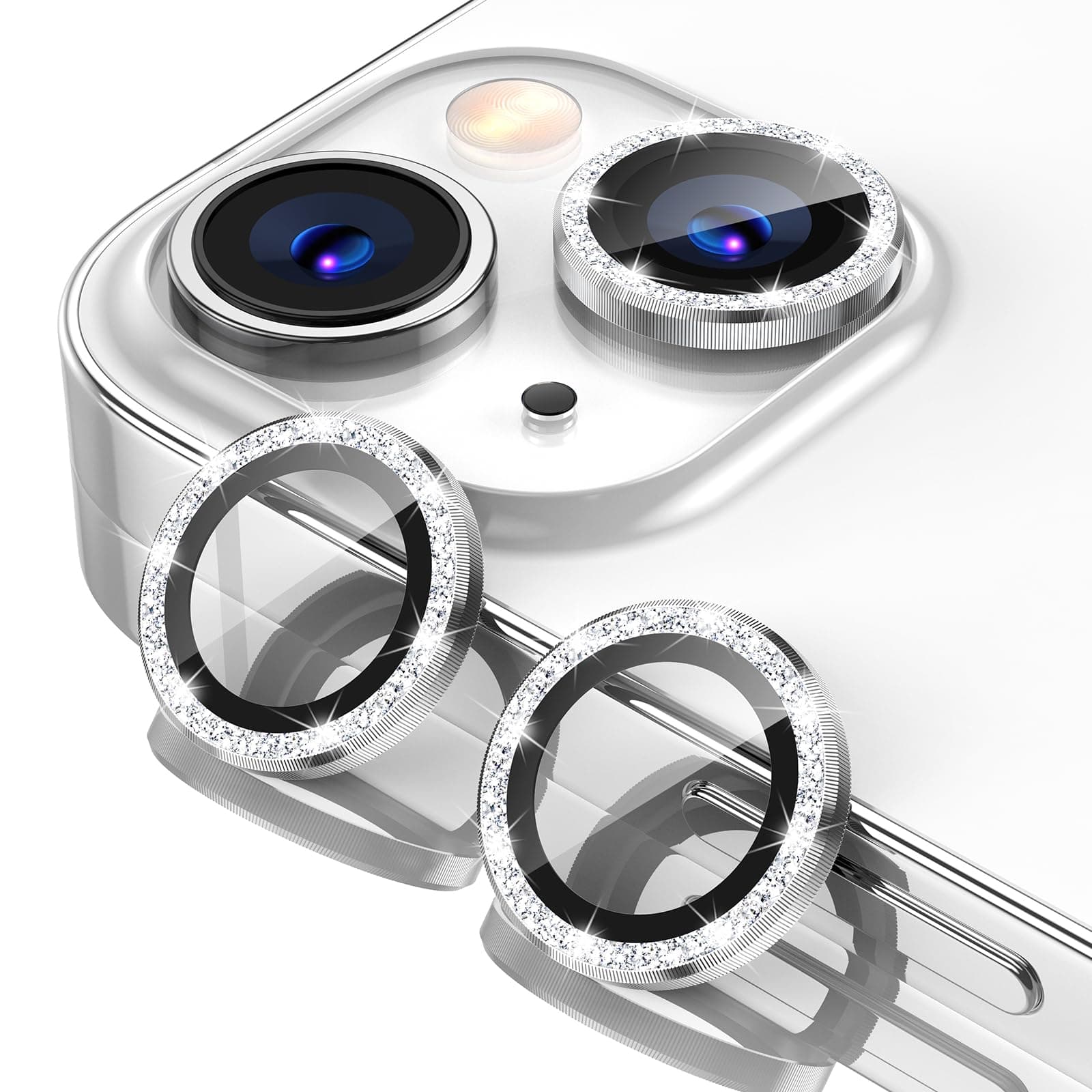 Tensea for iPhone 13 mini/iPhone 13 Camera Lens Protector, 9H Tempered Glass Camera Cover Screen Protector Metal Individual Ring for iPhone 13mini 5.4 inch /13 6.1 inch