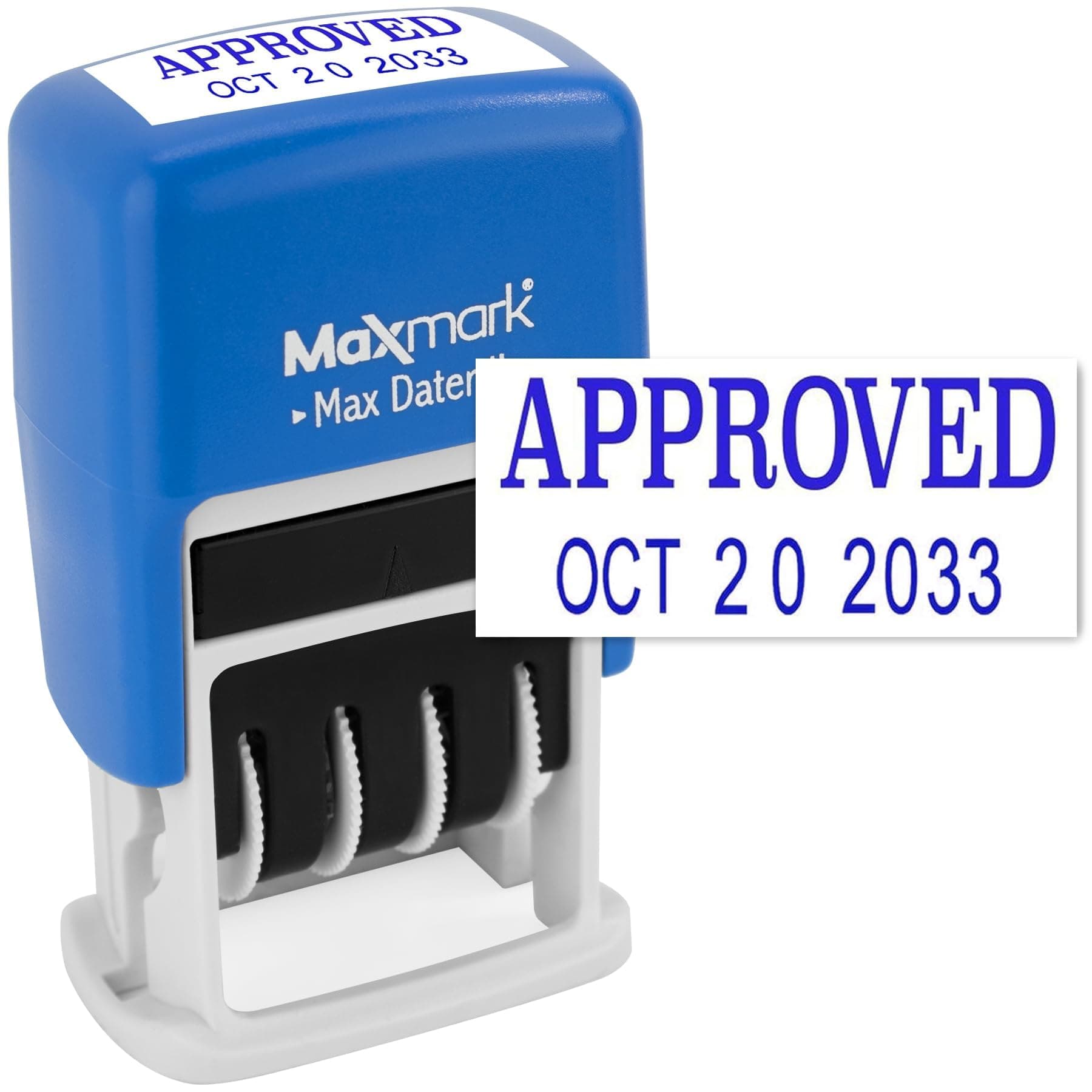 Maxmark Max Dater Self-Inking Phrase Date Stamp - Blue Ink APPROVED Blue