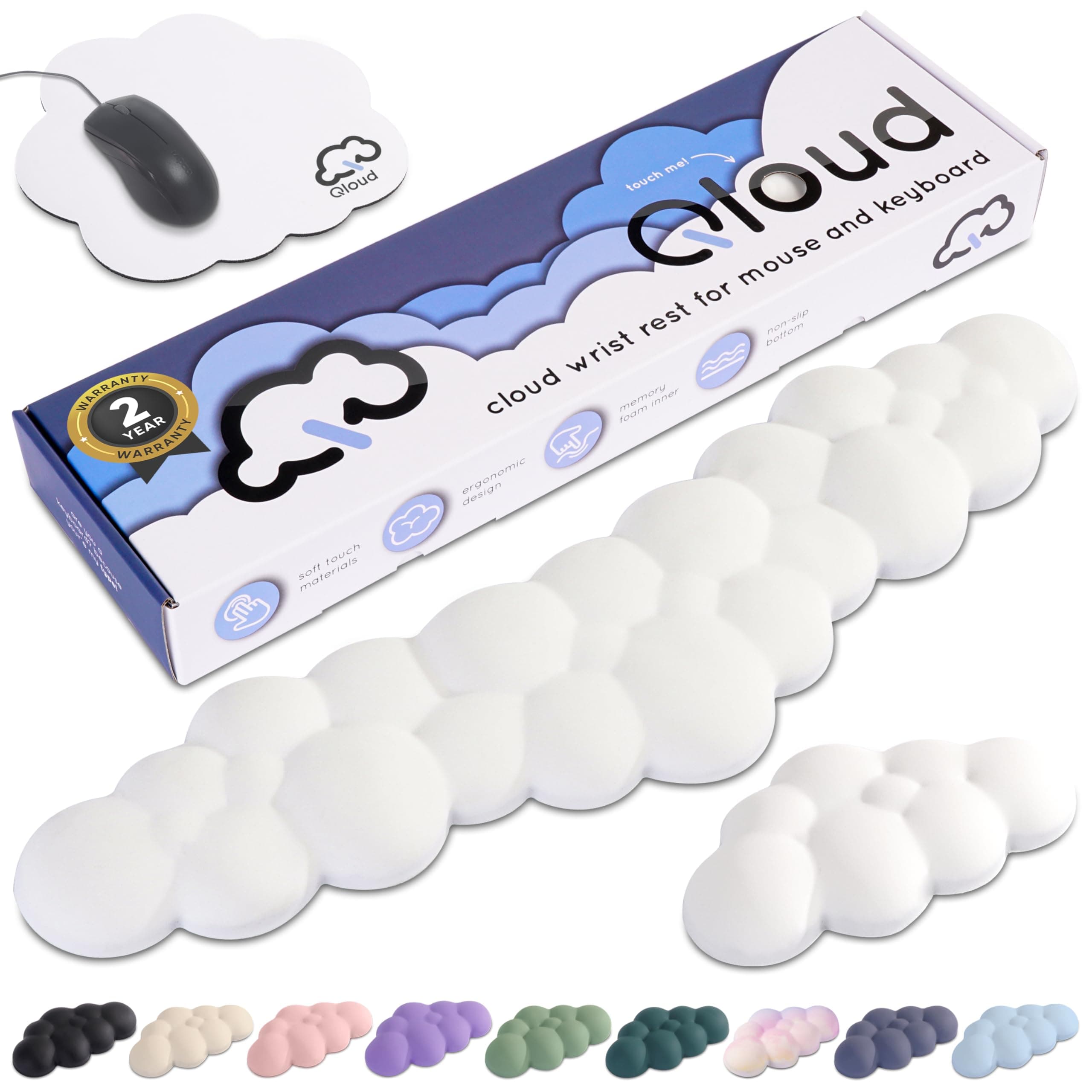 Create-ables Qloud Cloud Wrist Rest Keyboard Wrist Rest for Computer Keyboard Pad, Cloud Keyboard Wrist Rest, Wrist Pad for Keyboard, Memory Foam, Non Slip Base, Comes with Mouse Pad - White