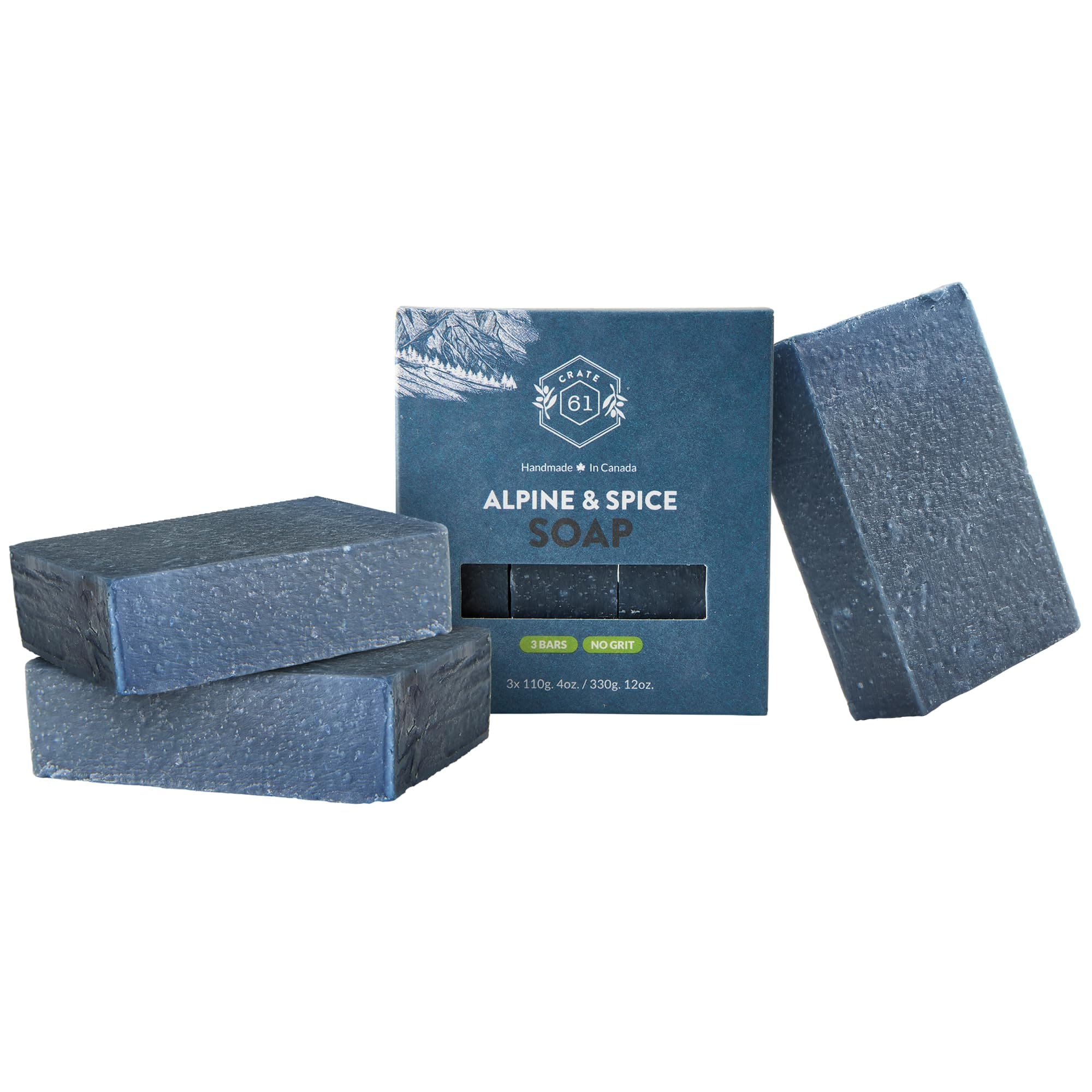 Handmade in Canada, Plant Based Cold Process Natural Bar Soap For Face And Body, With Premium Essential Oils, For Men And Women 3 Pack (Alpine & Spice)