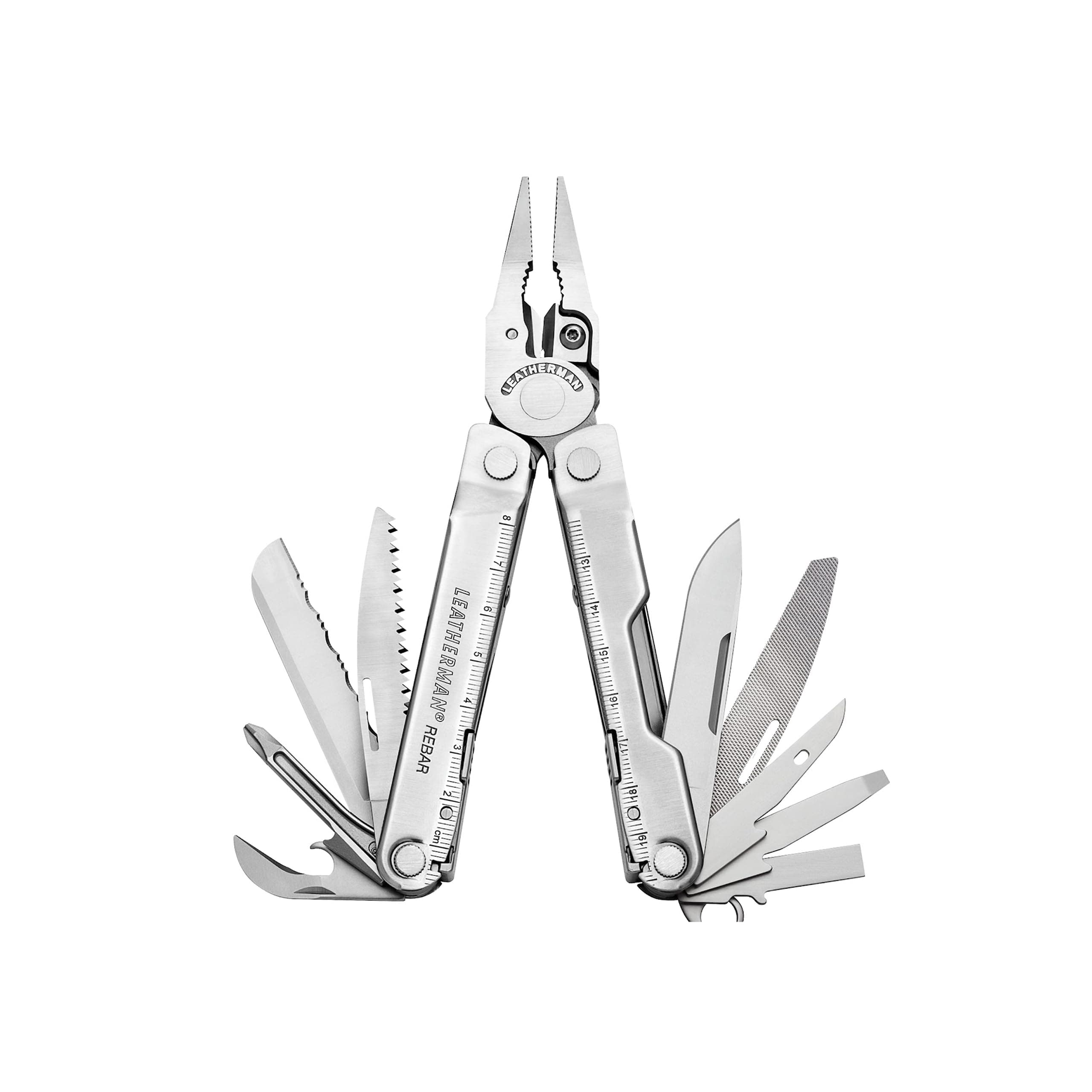 Leatherman Rebar Multi-Tool - 17 All-Tools for DIY & Camping, Black Stainless Steel, Silver