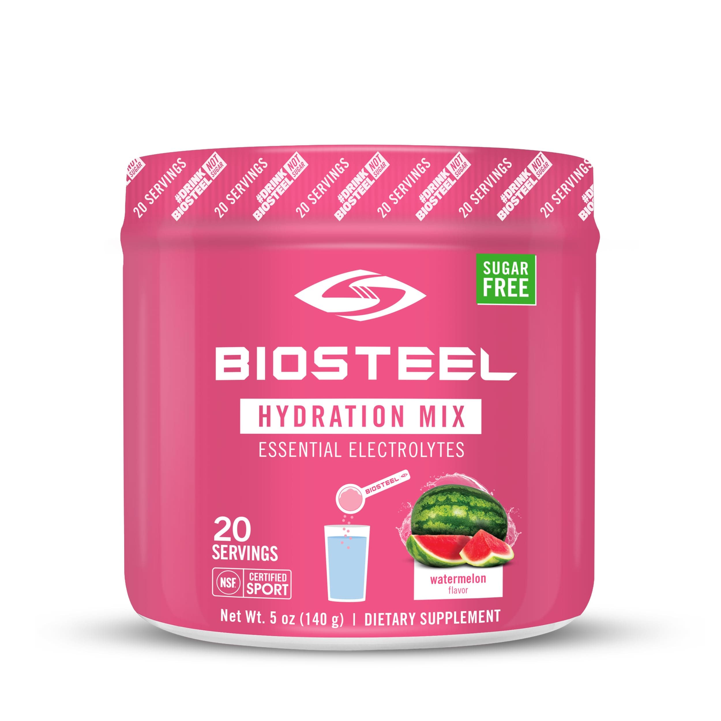 BioSteel Zero Sugar Hydration Mix, Great Tasting Hydration with 5 Essential Electrolytes, Watermelon Flavor, 20 Servings per Tub