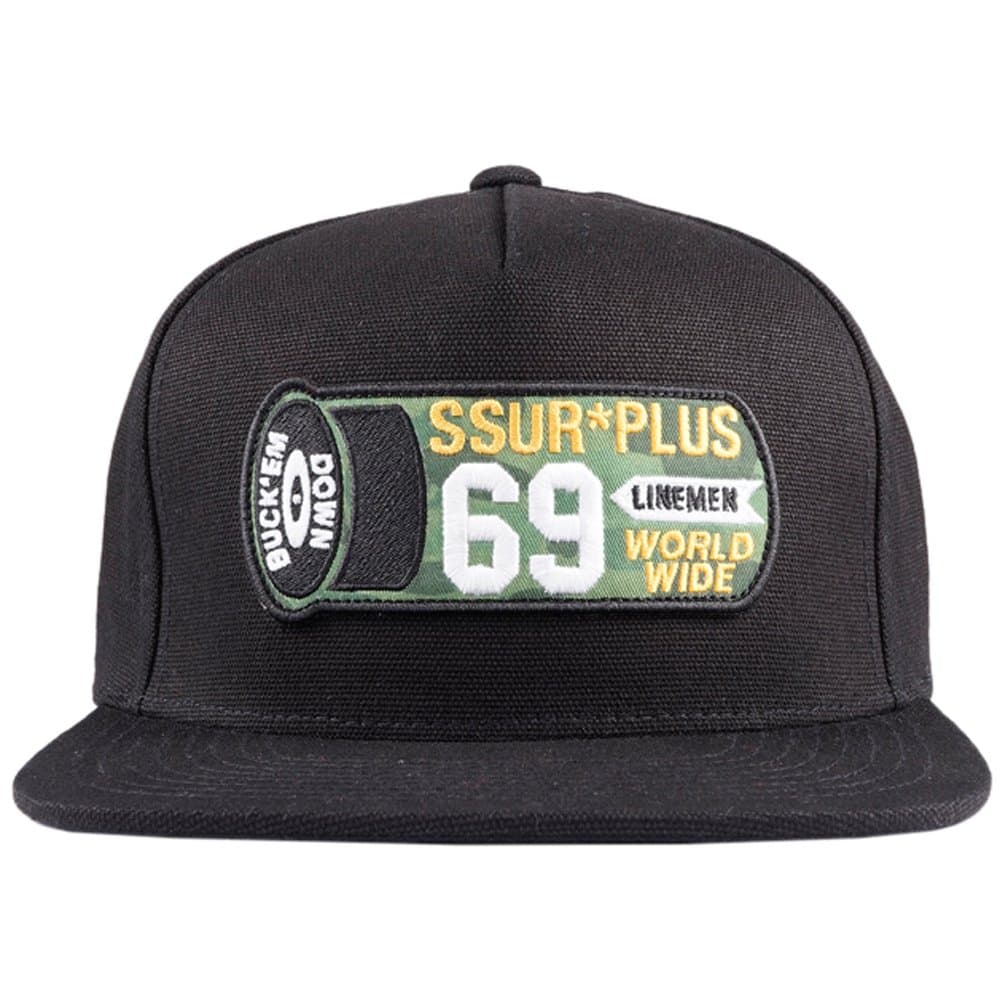 Camo Slug Snapback 6 Panel Hat Black Adjustable