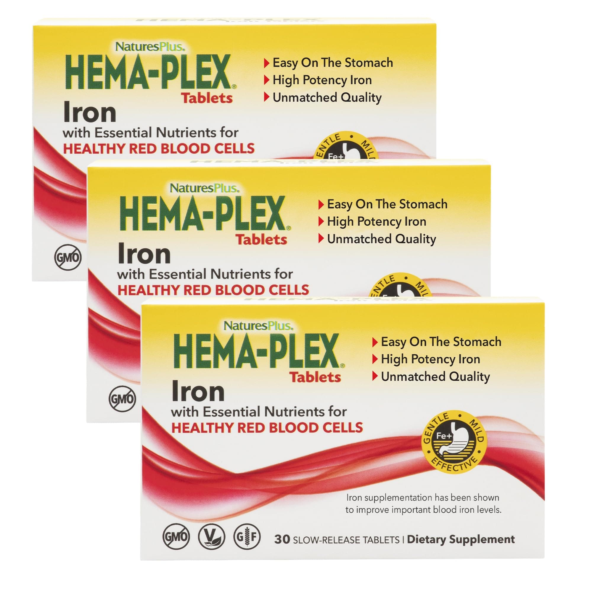 Hema-Plex Iron - 30 Sustained Release Tablets, Pack of 3-85 mg Elemental Iron - Total Blood Health - with Vitamin C & Bioflavonoids - Vegan, Gluten Free - 90 Total Servings