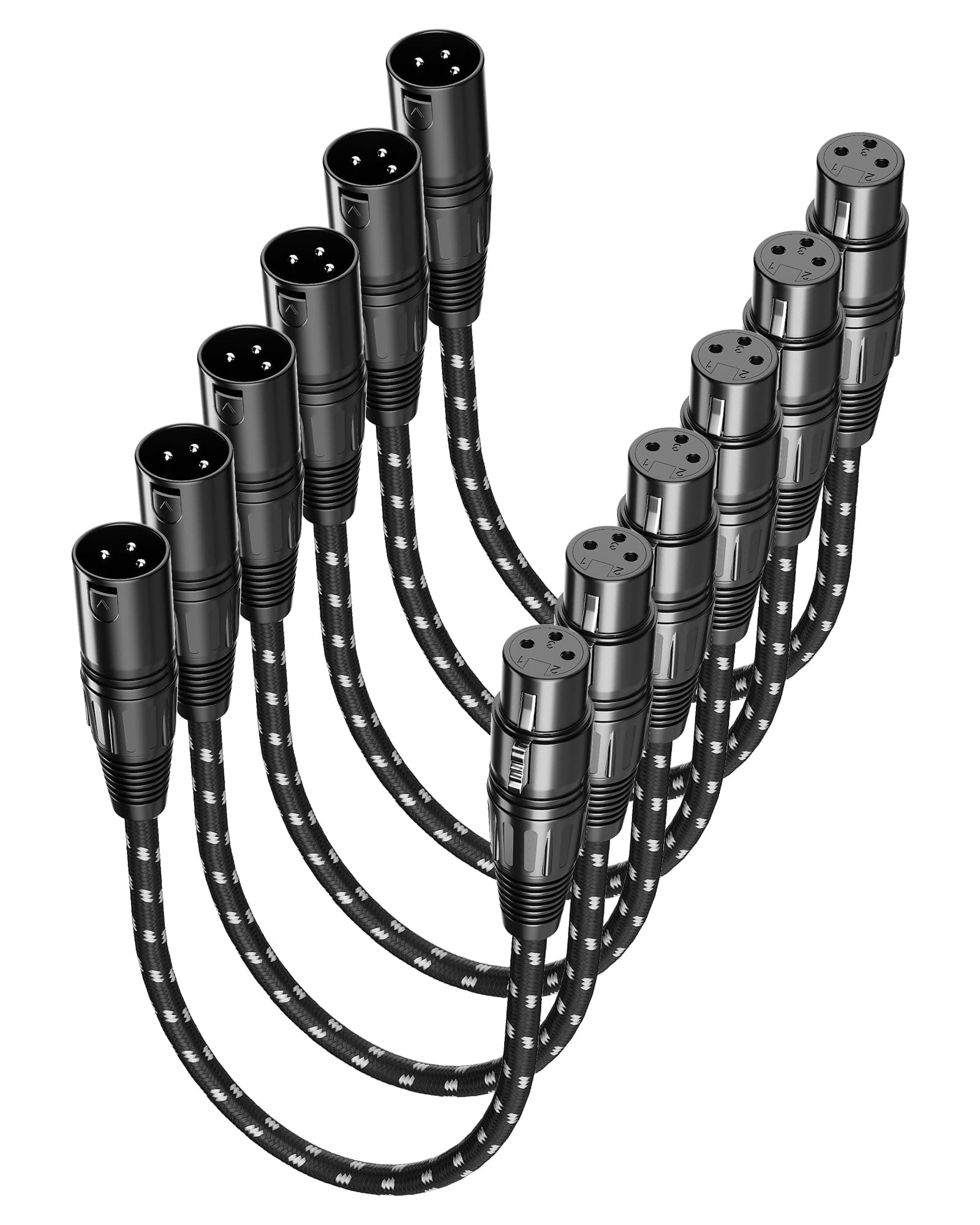 XLR Cables Short, Mic Cord 1ft 6 Pack, Braided Balanced Microphone Cable Male to Female 3 Pin Connector for Microphones, Mixer, XLR Speaker Systems
