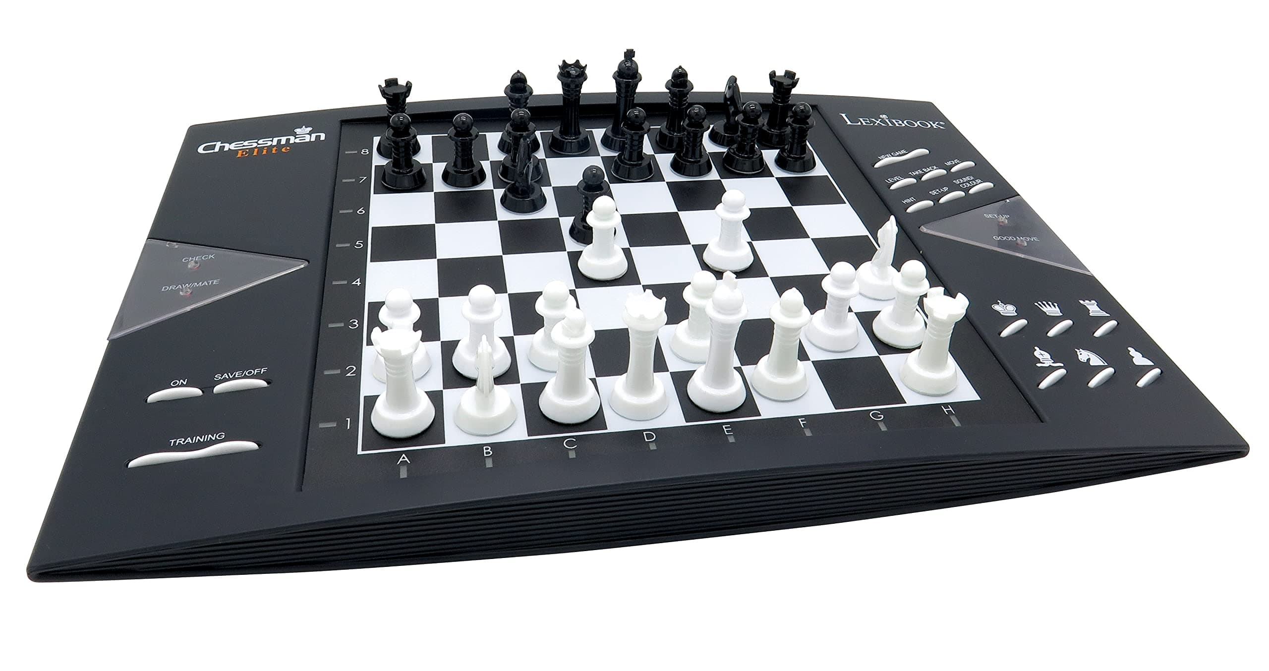 Lexibook Chessman® Elite Interactive Electronic Chess Game +, 64 Levels of Difficulty, LEDs, Family Child Board Game, Black/White, CG1300US