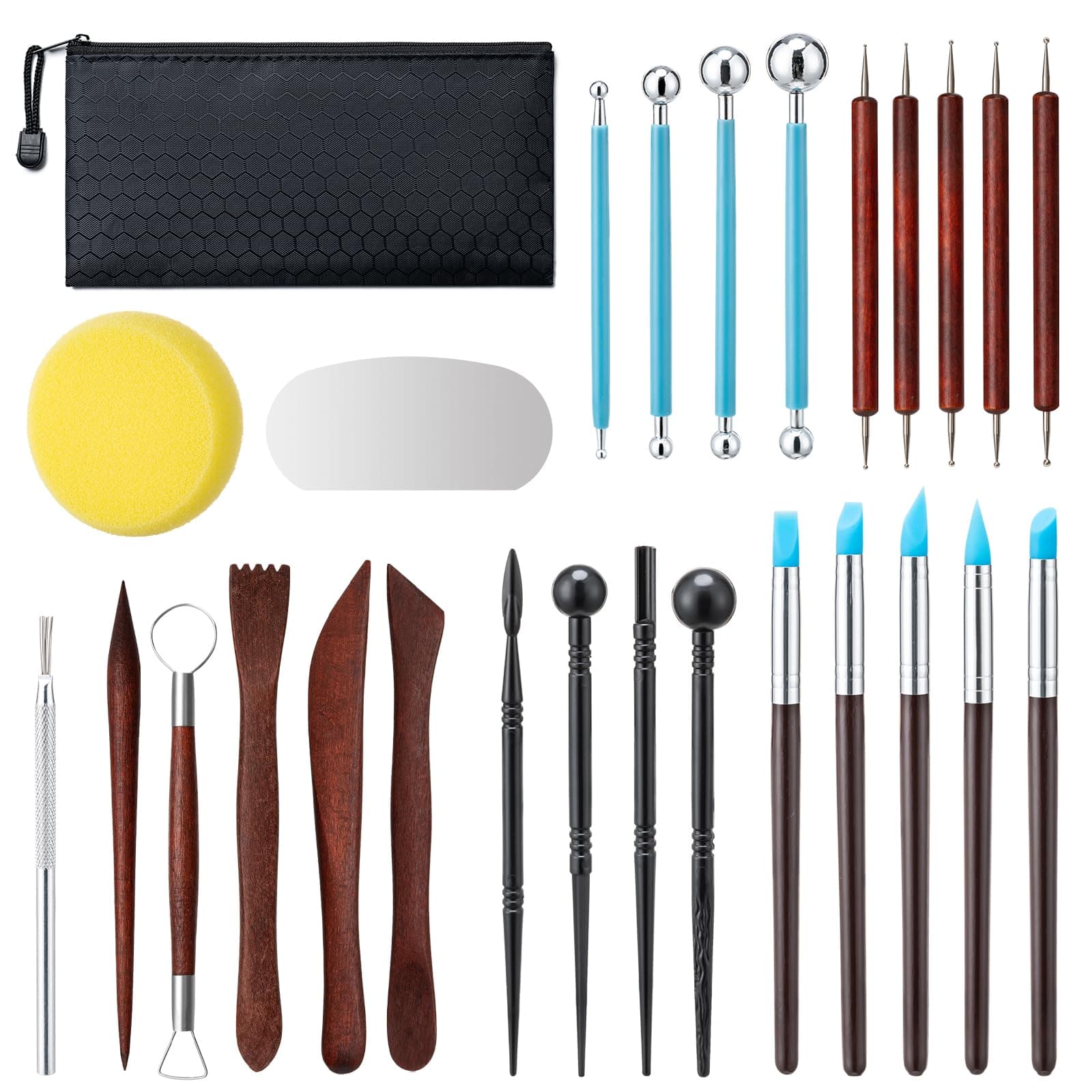 Amrules Clay Tools Kit, 27 PCS Red Pottery Tools, Practical Polymer Clay Sculpting Tools Kit, Air Dry Clay Tools Set for Adults, Pottery Craft, Dotting, Carving, Drawing, Molding, Modeling, Shaping