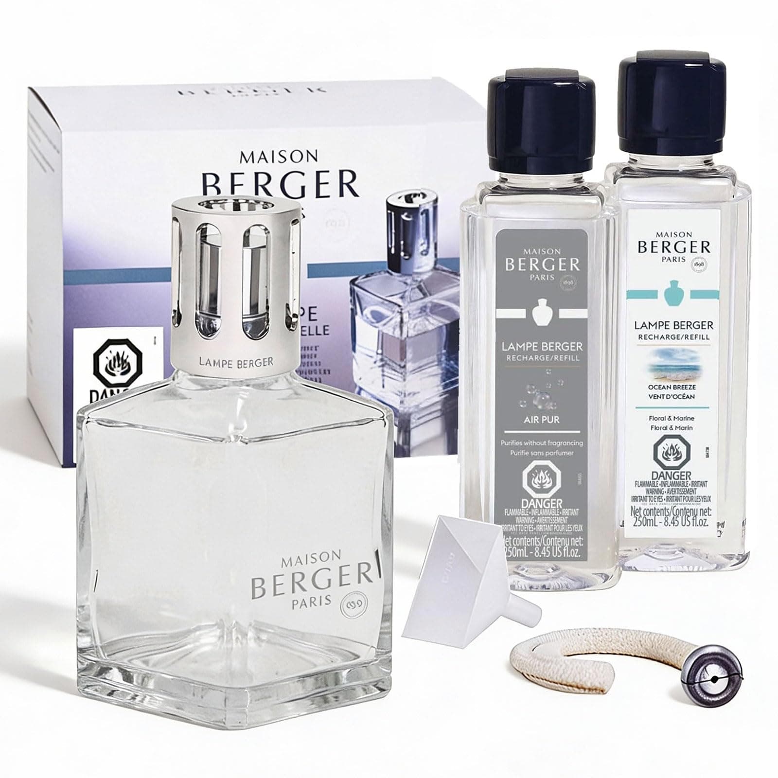 Set – Lampe Berger Starter Square Fragrance Diffuser with 2 Refills (Ocean Breeze & So Neutral) – Elegant French Air Purifier – Made in France – 2 × 250 mL (8.45 Fl Oz)