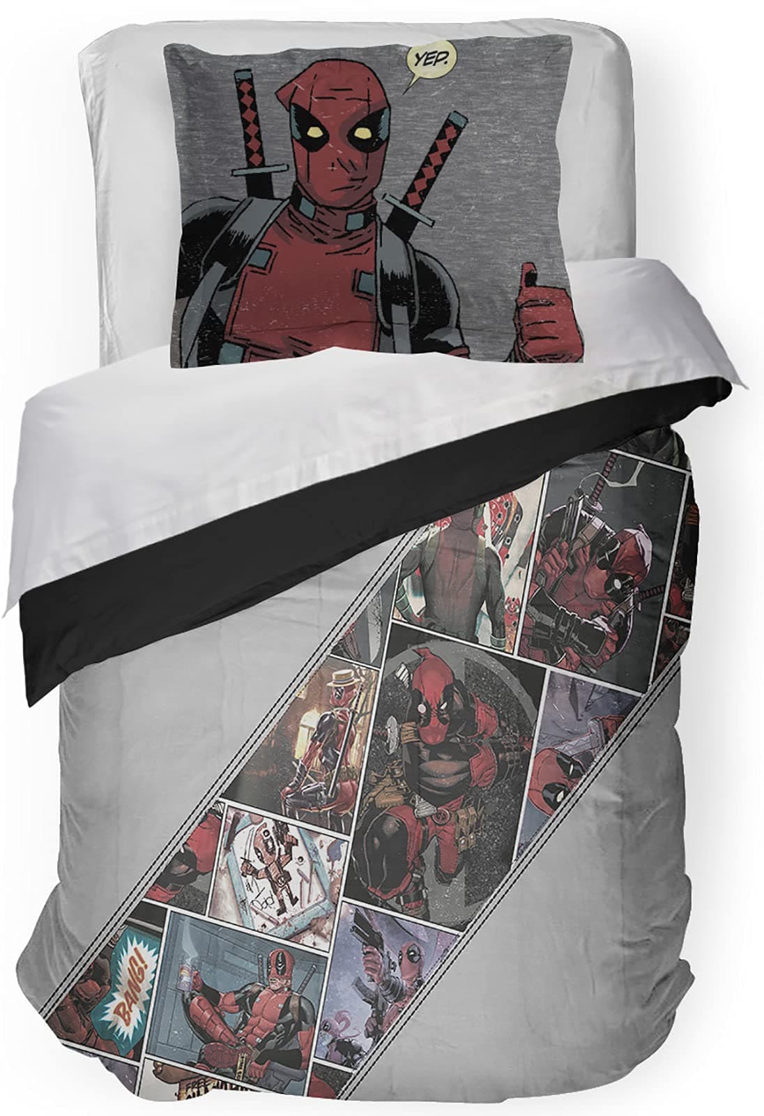 Marvel Deadpool Bite Me Twin Comforter & Sham Set - Super Soft Kids Bedding - Fade Resistant Microfiber (Official Marvel Product)