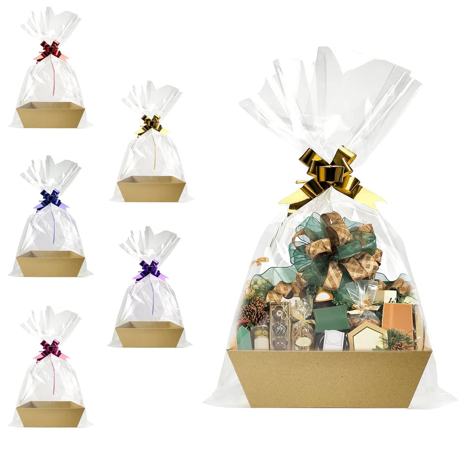 Baskets For Gifts Empty, 5 PCS Sturdy Diy Bulk Gift Basket Kraft Market Tray Cardboard Basket With Handles, Gift Baskets Kit Supplies Wrap To Fill For Birthday Christmas Valentines Thanksgiving