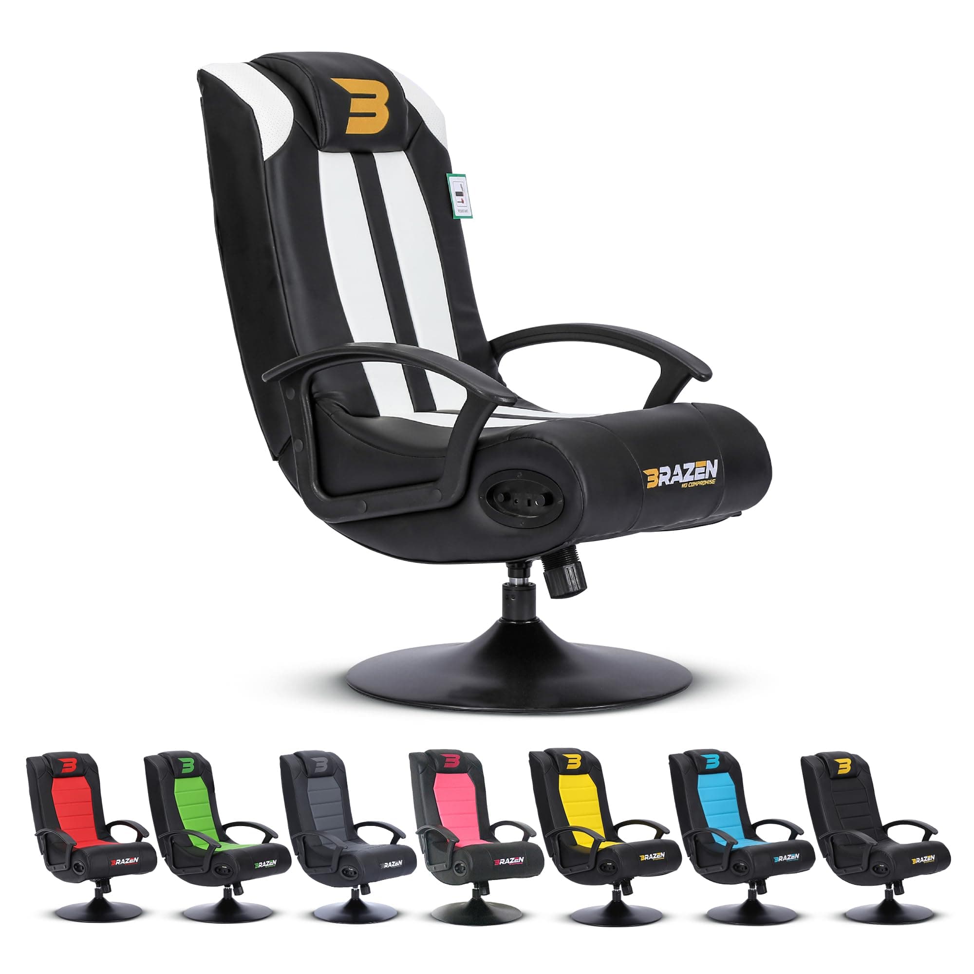 BraZen Stag Kids Gaming Chair for Kids Two Audio Speakers Subwoofer Bluetooth Compatible Boys Girls Small Gaming Chair Foldable Junior Child Speaker Video Games Chairs No Wheels - White