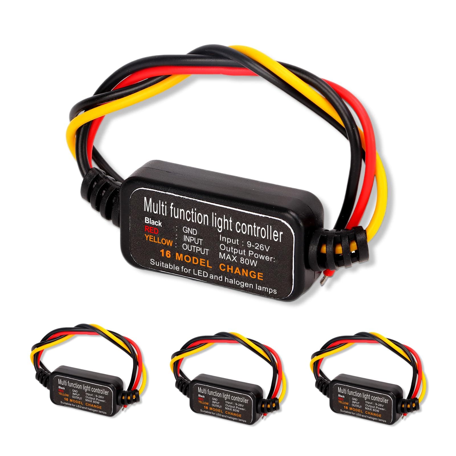 4pcs LED Flash Strobe Controller, 80W Universal DC9‑26V 16 Strobe Modes Brake Light Flasher Brake Light Strobe Module, Car Flasher Module for Motorcycles Cars Trucks for Brake Light Tail Stop Light