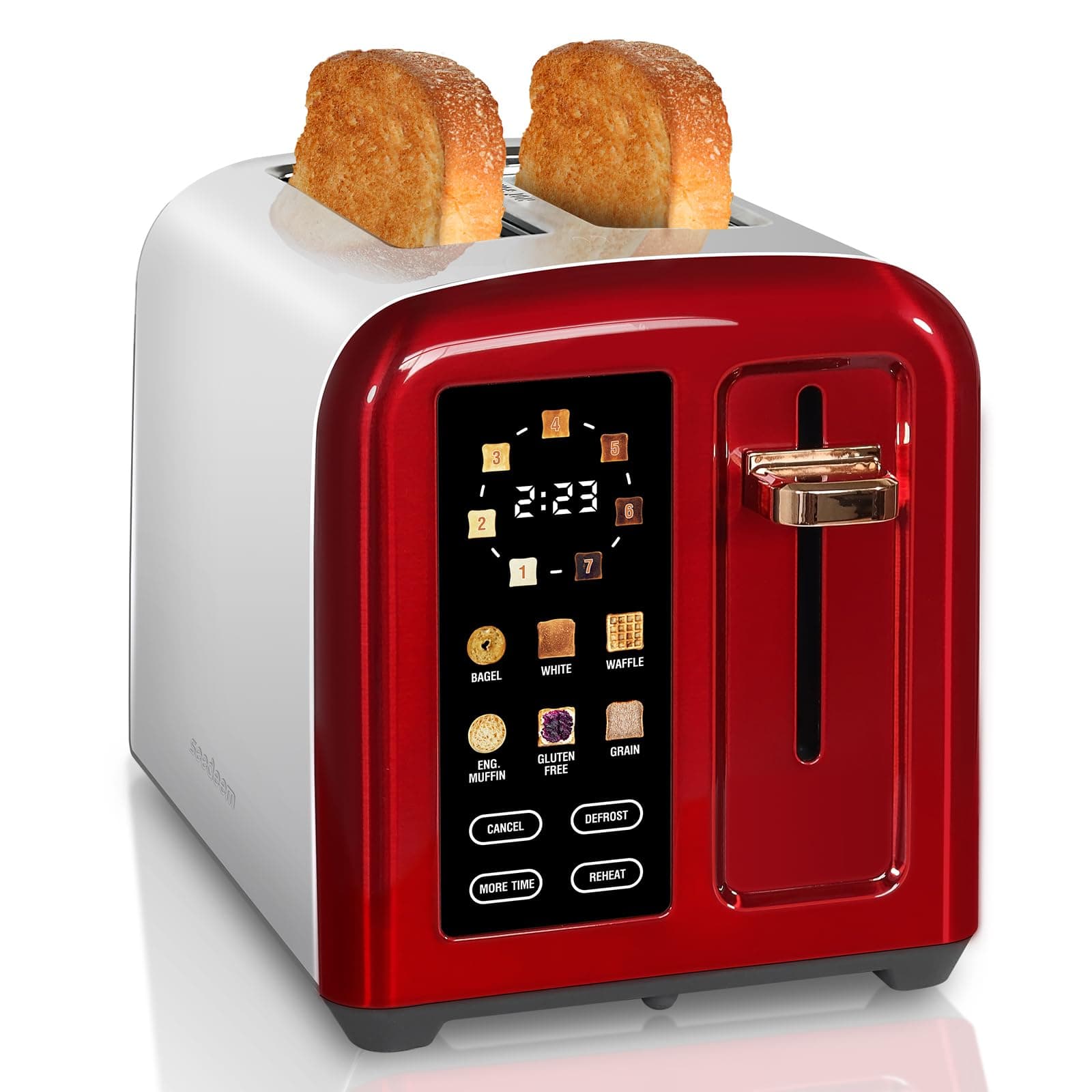 SEEDEEM Toaster 2 Slice, Full Touch Control Stainless Toaster, LCD Display, 50% Faster Heating Speed, 6 Bread Type, 7 Shade Setting, 1.5''Wide Slots, Removable Crumb Tray, 1350W, Dark Cherry