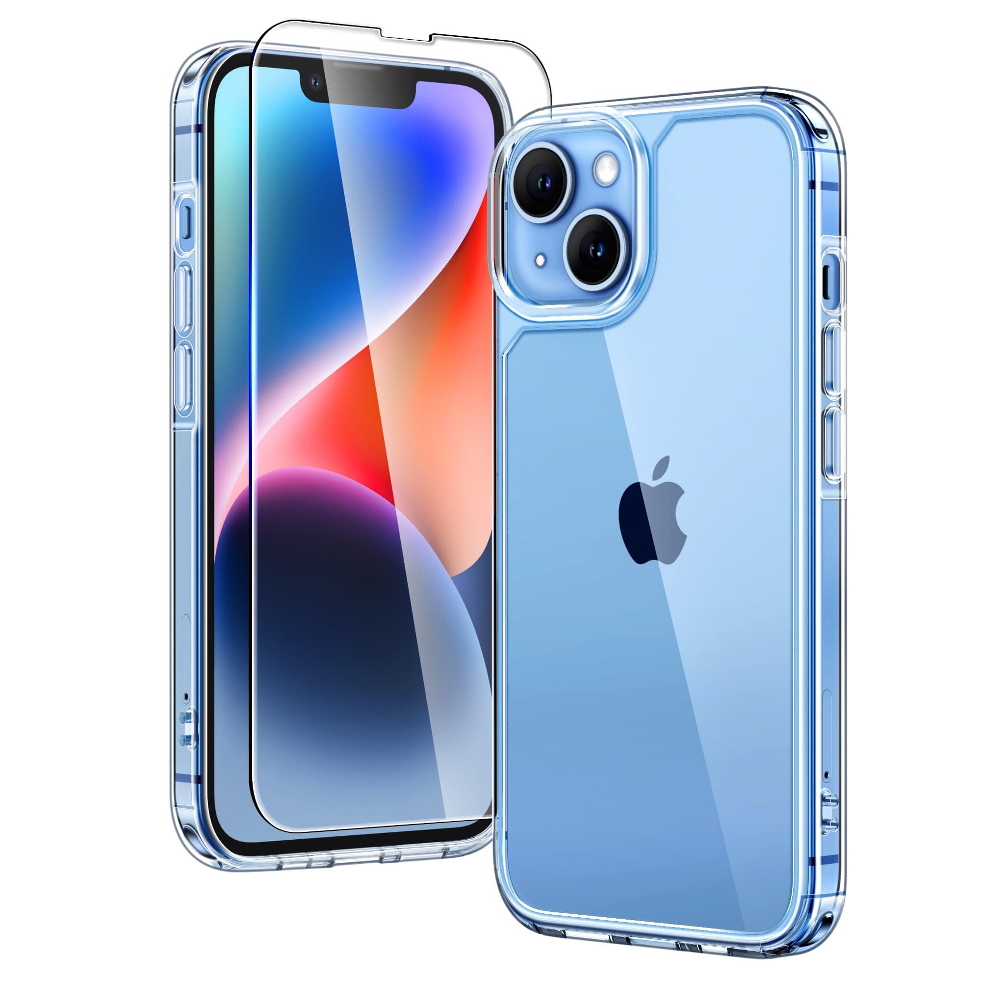 TAURI Clear for iPhone 14 Case, and HD Screen Protector, [Not Yellowing] [Military Grade Drop Protection] Shockproof Slim iPhone 14 Phone case 6.1"