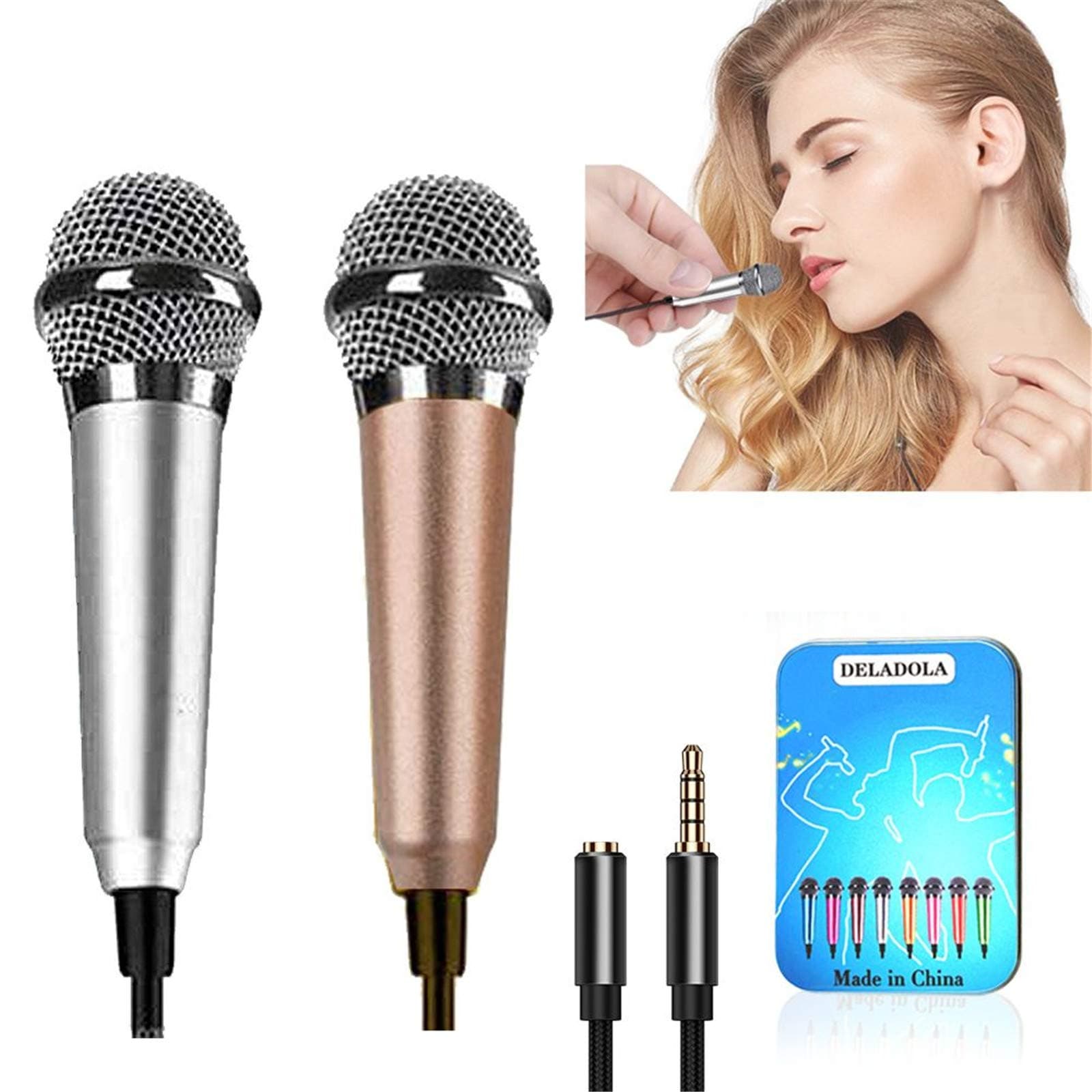 (2pack) Mini Microphone Tiny Microphone for Mobile Phone Laptop Notebook Apple iPhone Sumsung Android（Silver+Rose Gold）