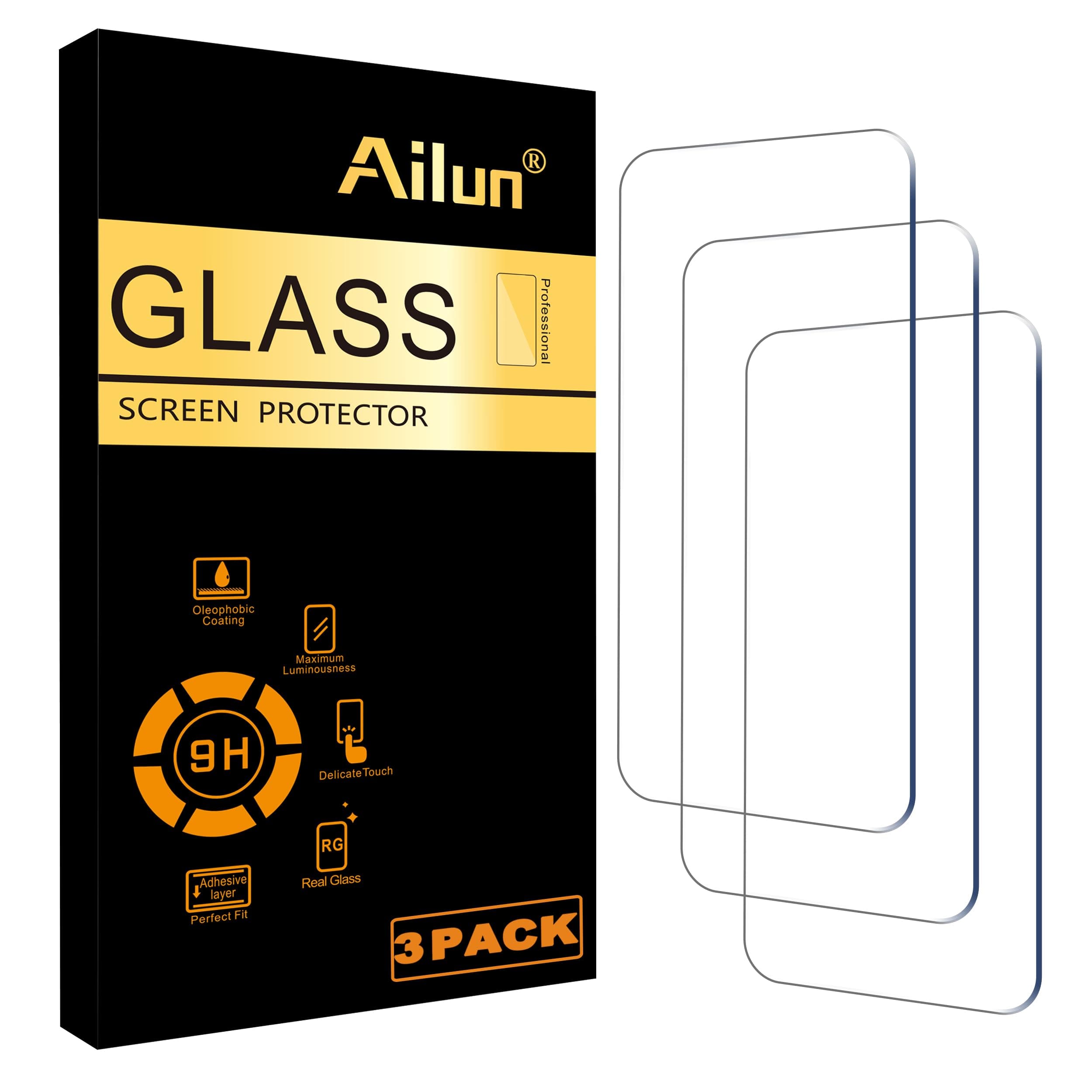 Ailun Screen Protector for iPhone 16 / iPhone 15 / iPhone 15 Pro [6.1 Inch] Screen 3 Pack Tempered Glass, Dynamic Island Compatible, Case Friendly [Not for iPhone 16 Pro 6.3 inch]